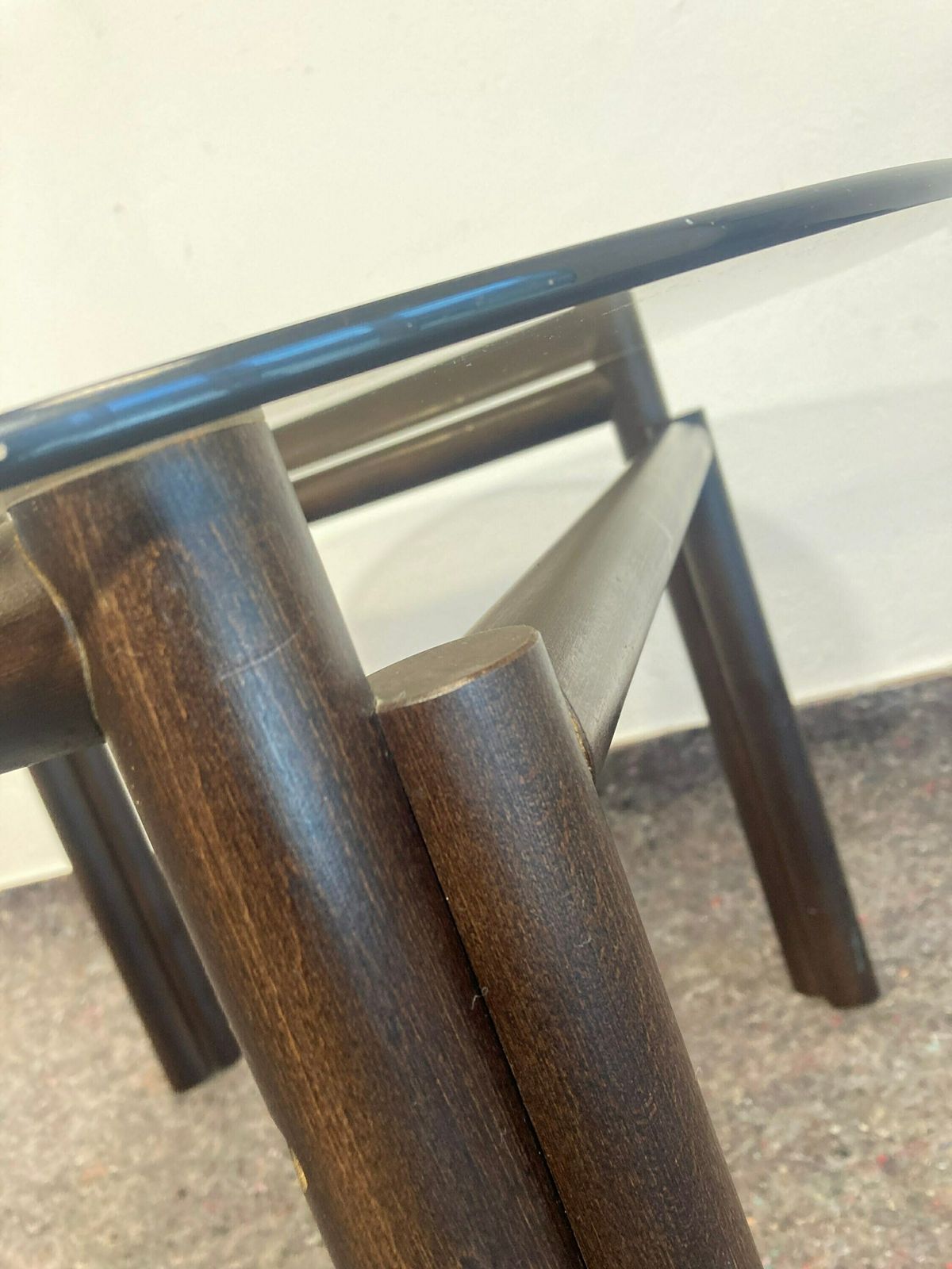 photo for sale Rare Mid Century Coffee Table / Vintage Furniture /Retro Table /Living Room Table /Pop Art/Wood Smoked Glass / White/Round Table / Furniture