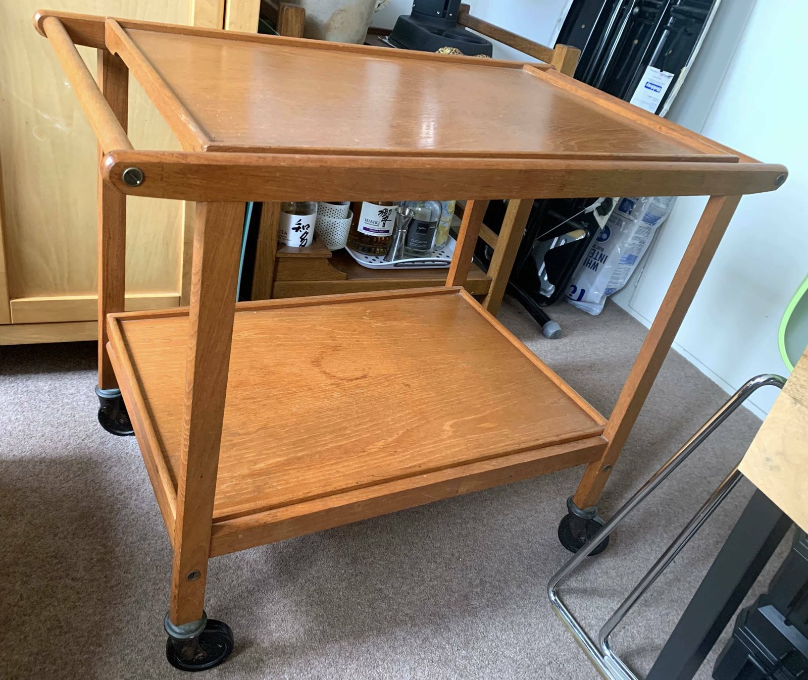 Bar Cart Trolley Antique With Removable Trays And Original Castors
