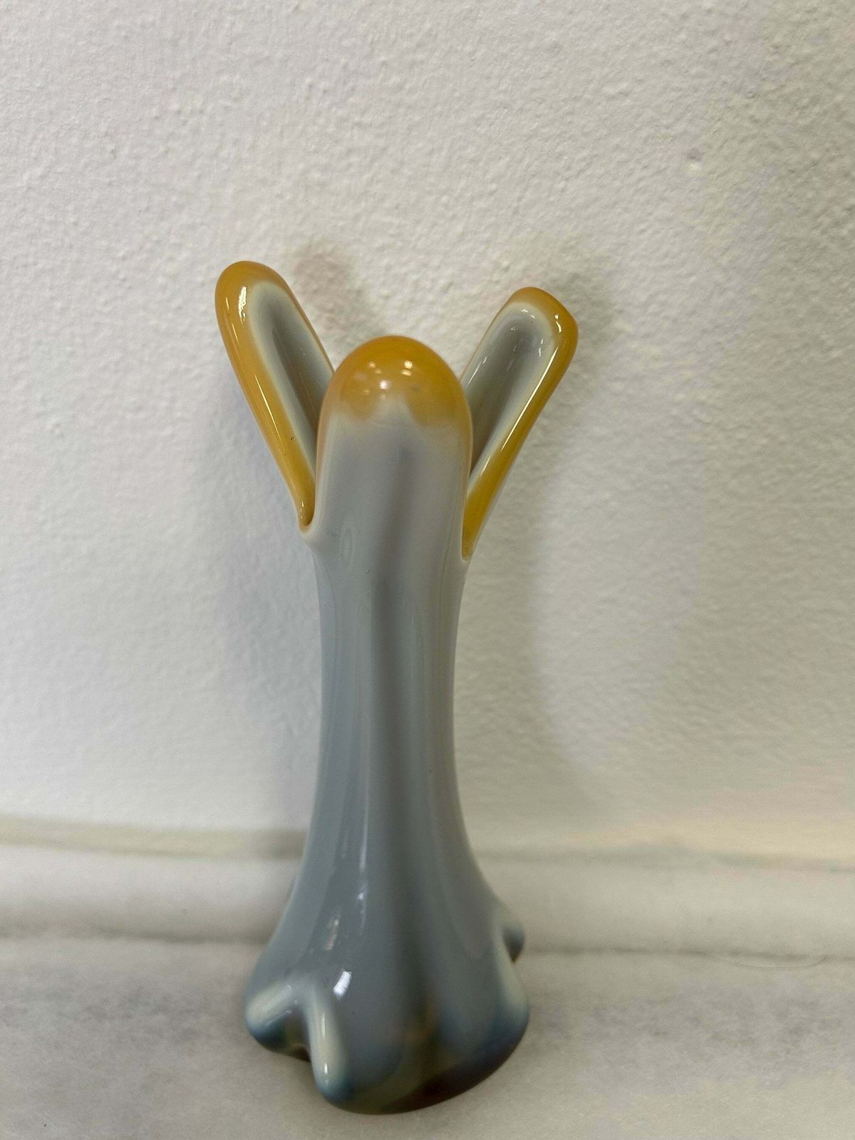 Murano Glass Italian Style / Vintage Yellow White /  Murano Glass Vase/ Coloured Glass Small photo vinterior