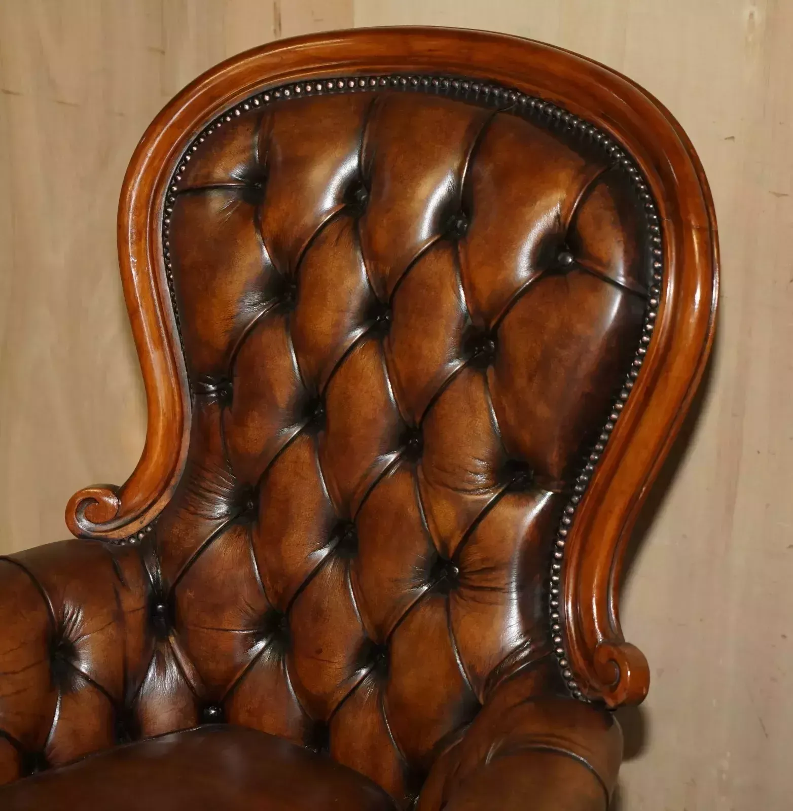 Pair Of Antique Show Framed Victorian Chesterfield Brown Leather Armchairs photo 6000.0