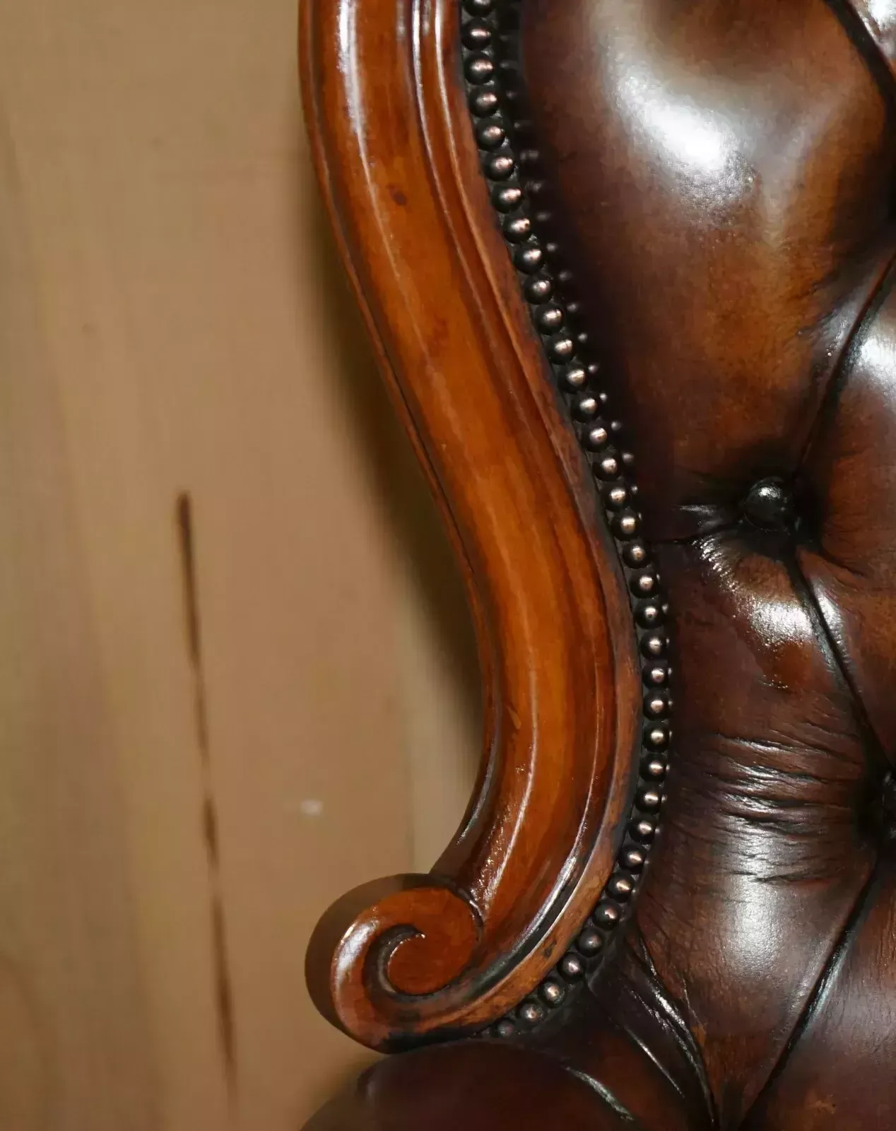 Pair Of Antique Show Framed Victorian Chesterfield Brown Leather Armchairs photo vintage