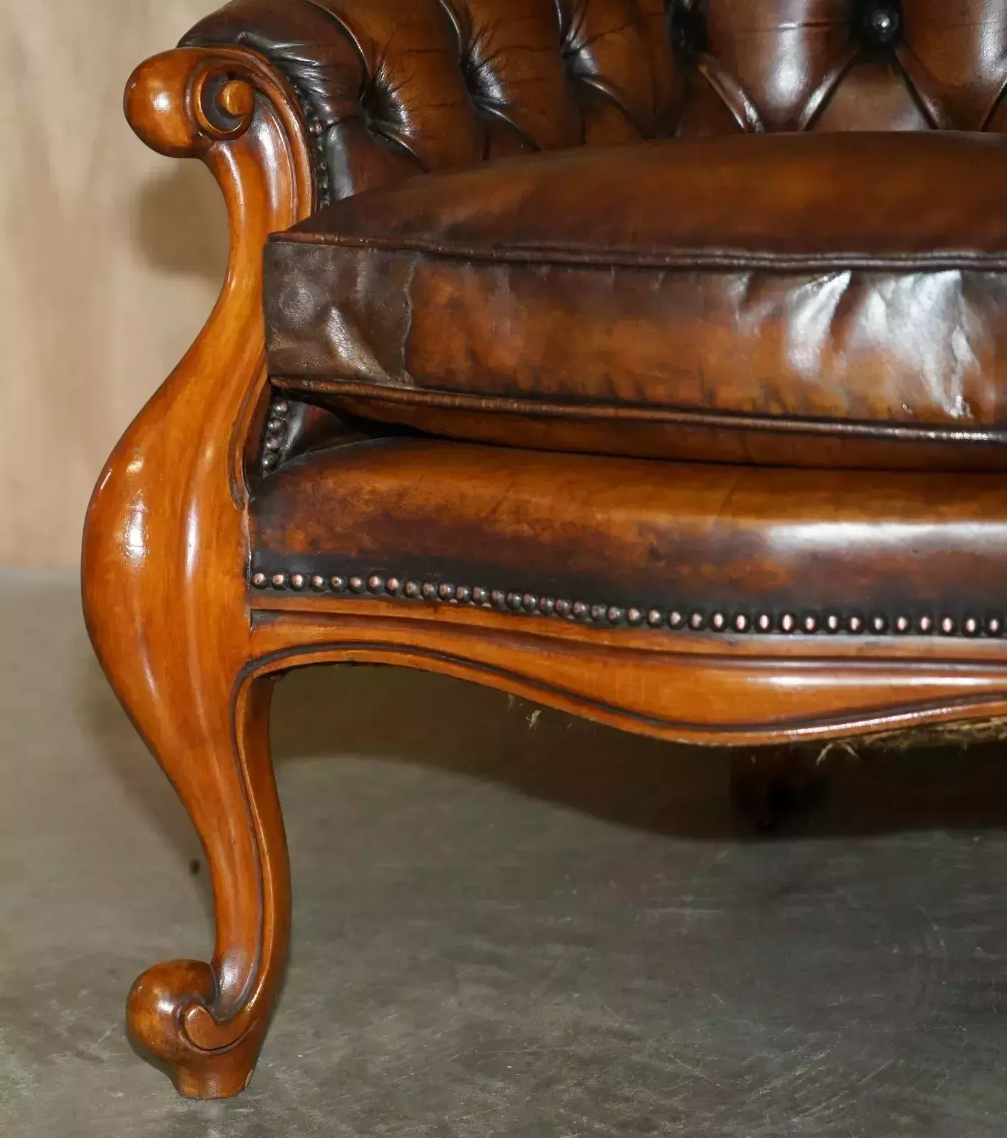 6000.0 Pair Of Antique Show Framed Victorian Chesterfield Brown Leather Armchairs photo