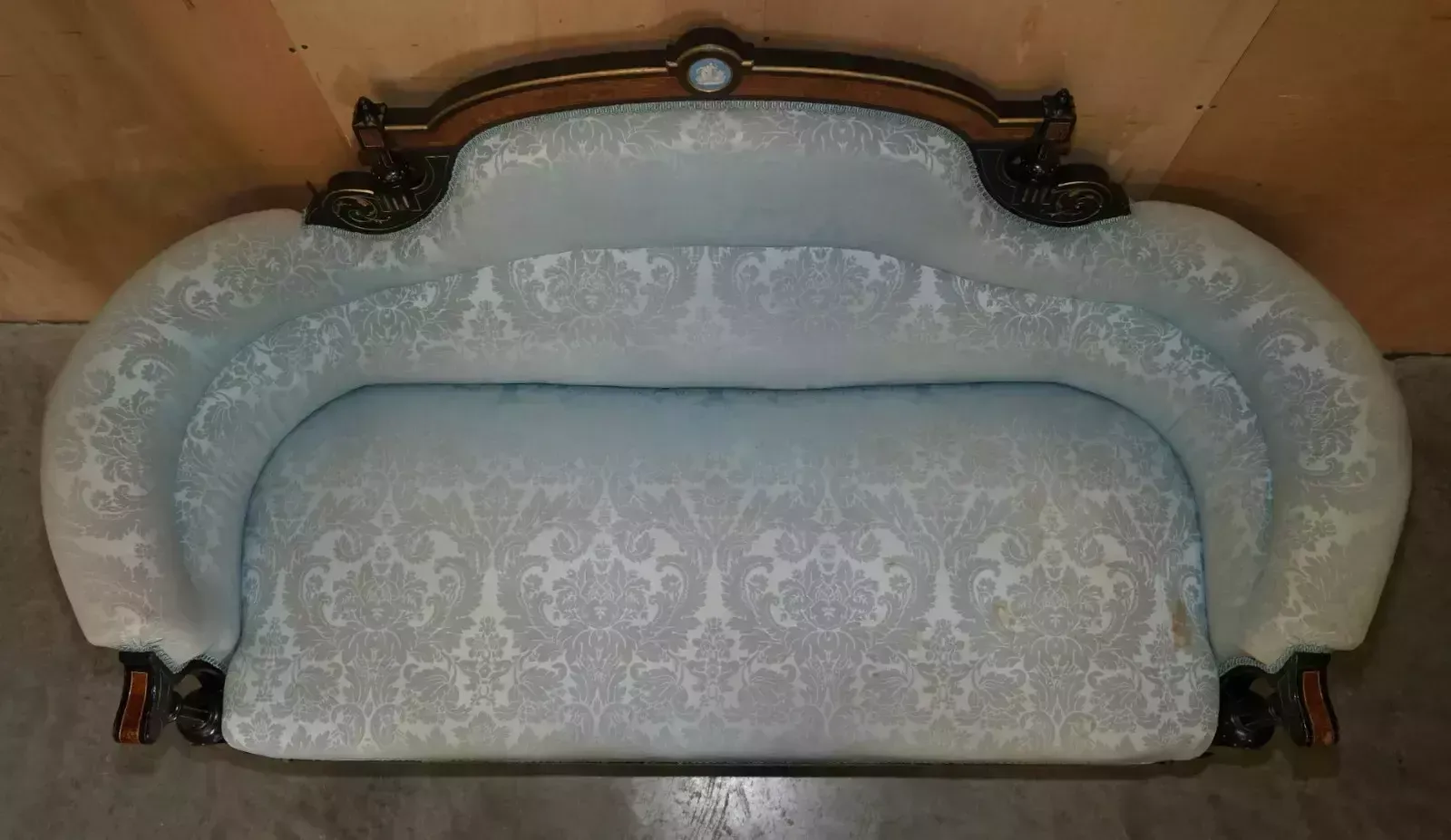 Exquisite Antique Burr Walnut Aesthetic Movement Salon Sofa Grand Tour Plaque photo vintage