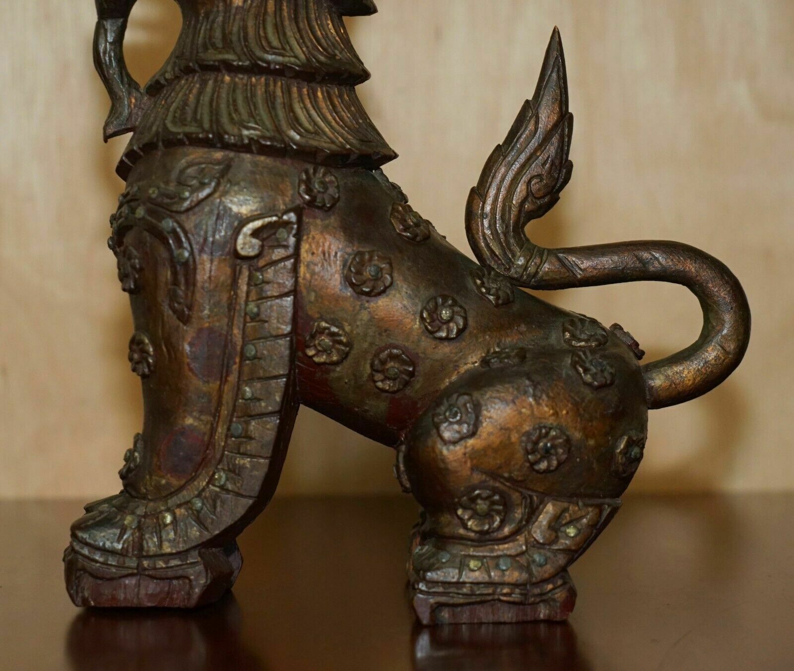 Large Decorative Vintage Mid Century Hand Carved Chinese Lion Foo Dog Statue photo Art