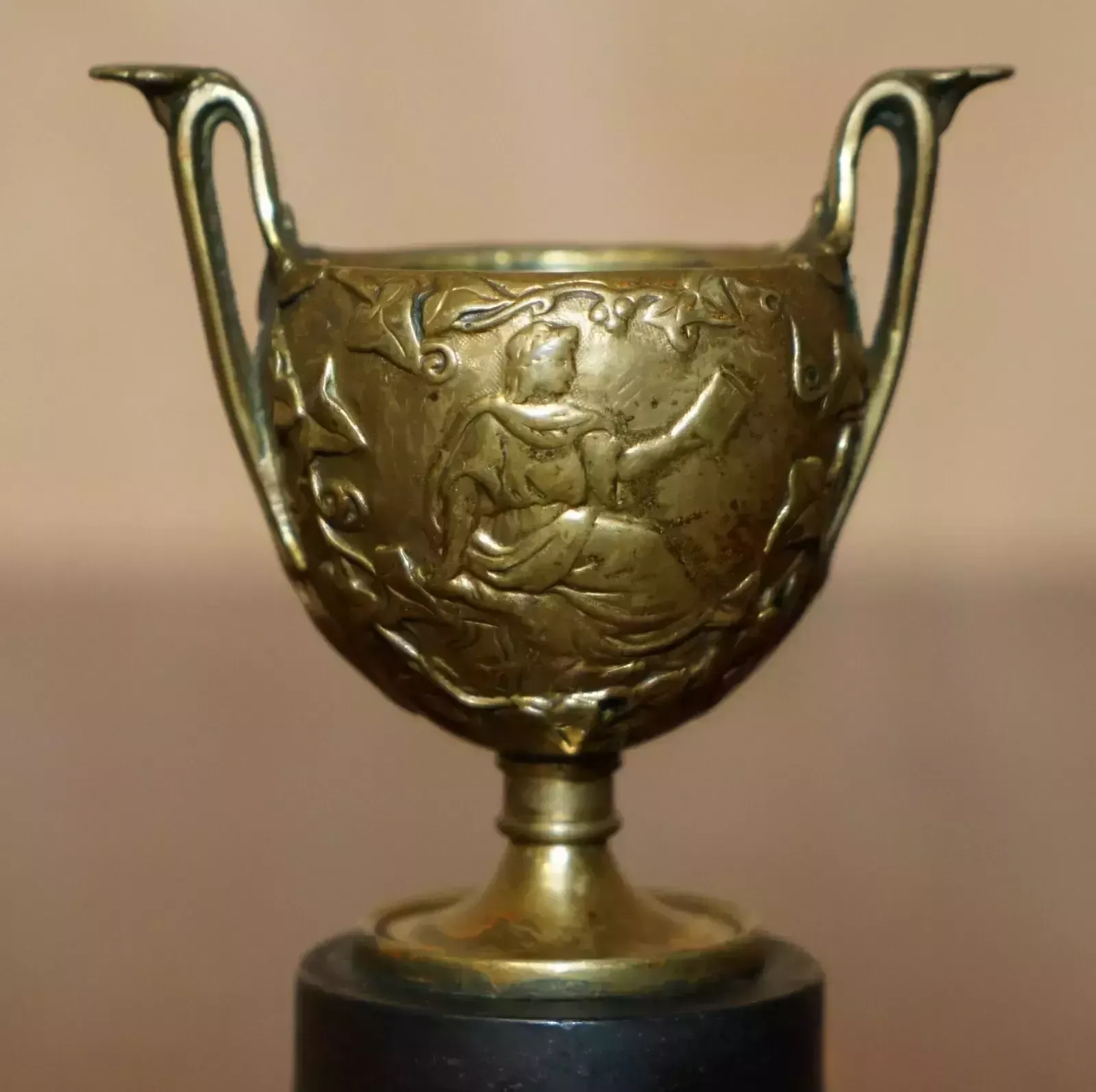 Matching Pair Of Antique Roman Grand Tour Hercules Gilt Brass Marble Base Cups photo for sale
