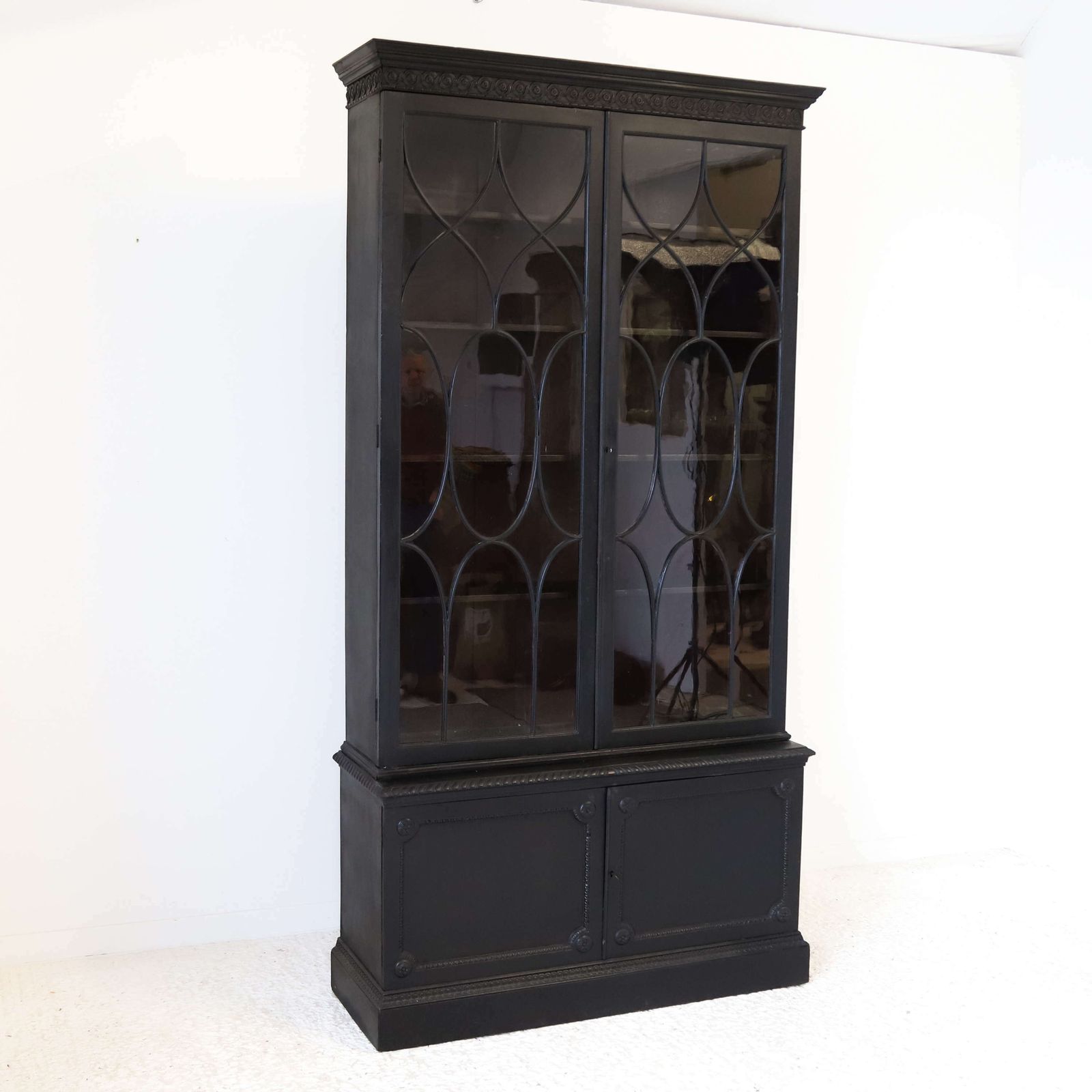 English Circa 1900 English Country House Bookcase In Black Paint