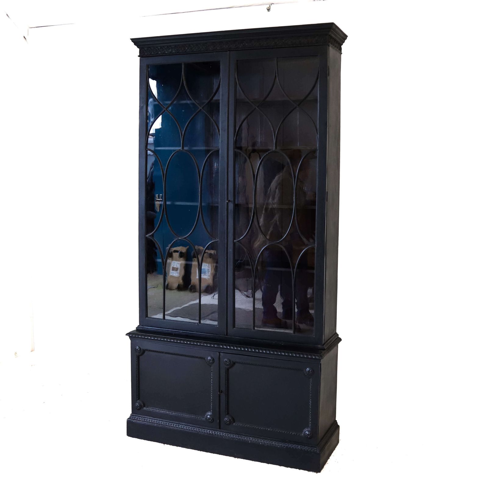 English Circa 1900 English Country House Bookcase In Black Paint photo for sale
