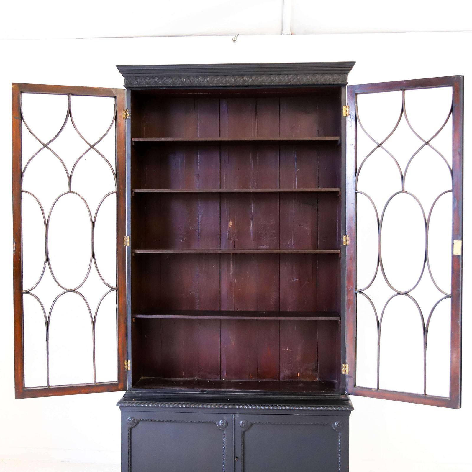 English Circa 1900 English Country House Bookcase In Black Paint photo Furniture