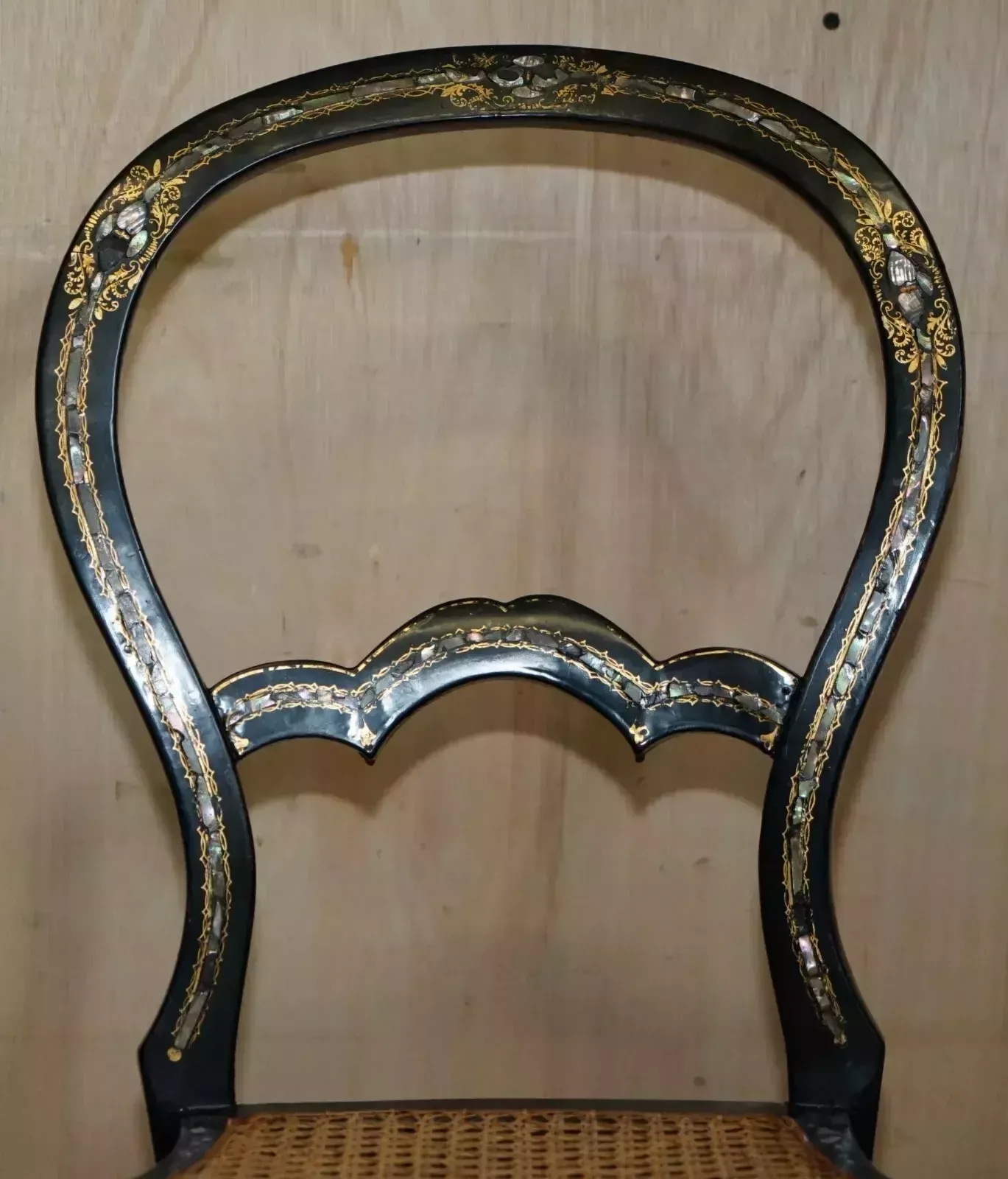 Four Fine And Antique Regency Bergere Mother Of Pearl Ebonised Side Chairs photo Furniture