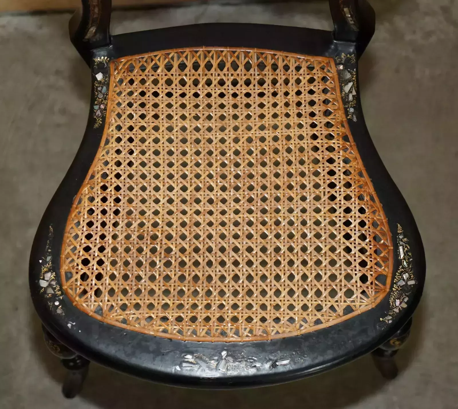 Four Fine And Antique Regency Bergere Mother Of Pearl Ebonised Side Chairs photo vintage