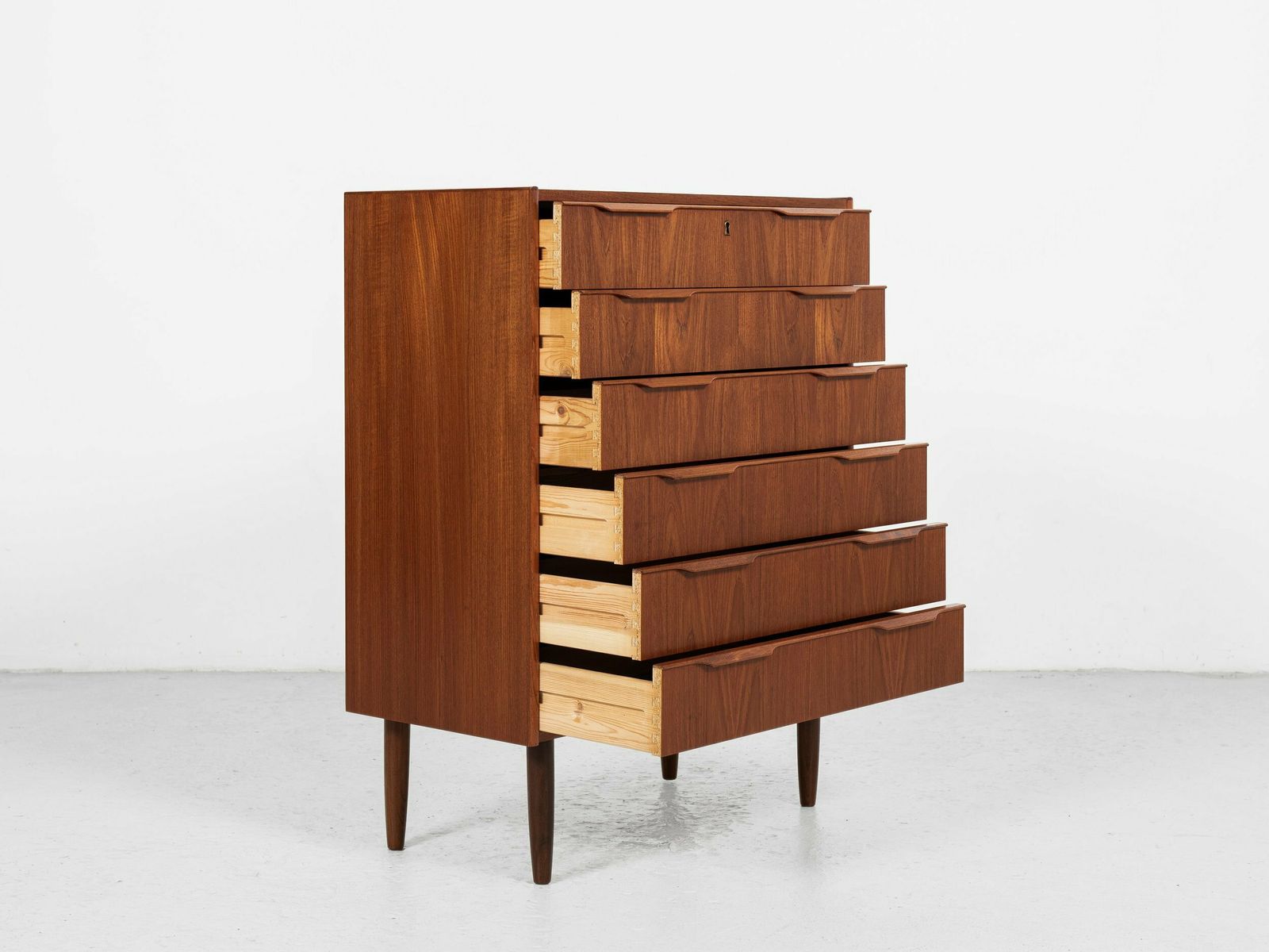 Midcentury Danish Chest Of 6 Drawers In Teak 1960s   Long Drawer Handle With 2 Handles photo furniture