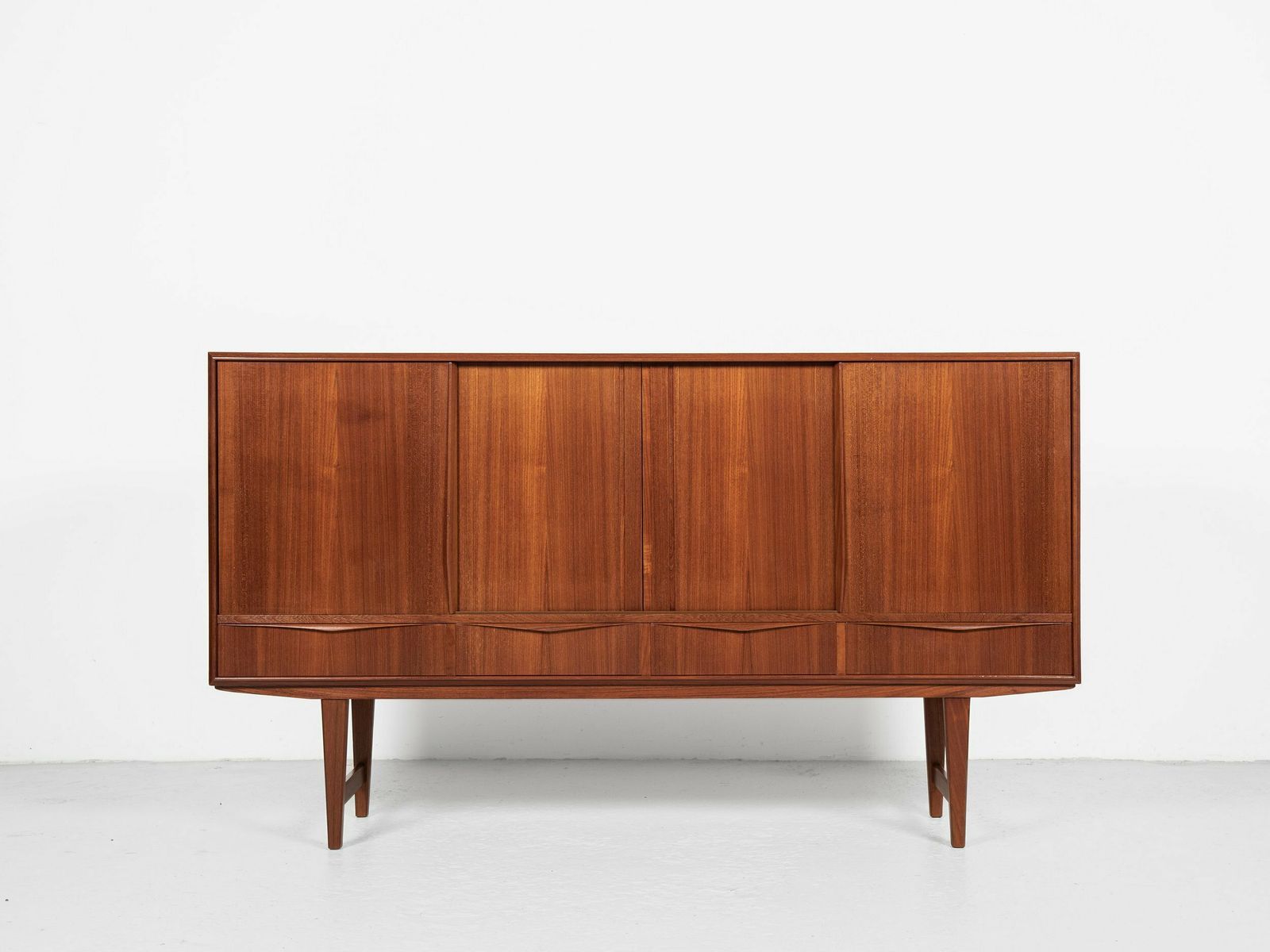 Midcentury Danish Highboard In Teak By E.W. Bach For Sejling Skabe 1960s   With 4 Doors And 4 Drawers