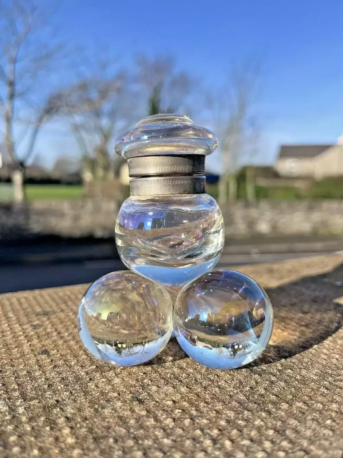 Antique 19thc Bohemian Czech Lightly Iridescent Soap Bubble Desk Inkwell Harrach