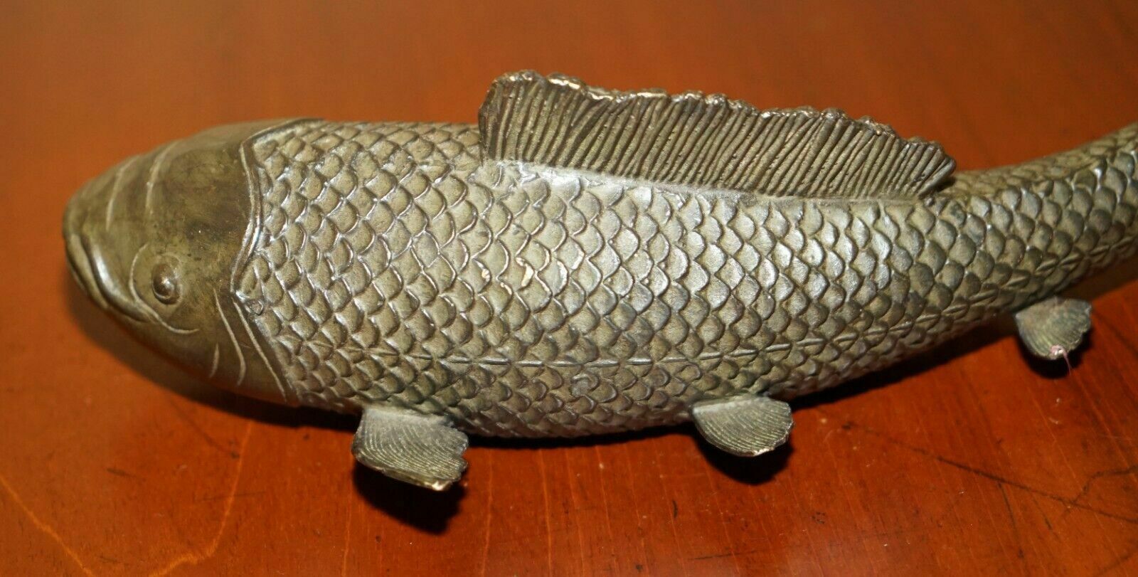 photo for sale Antique Solid Bronze Japanese Koi Carp Statue Of A Wonderfully Elegant Fish