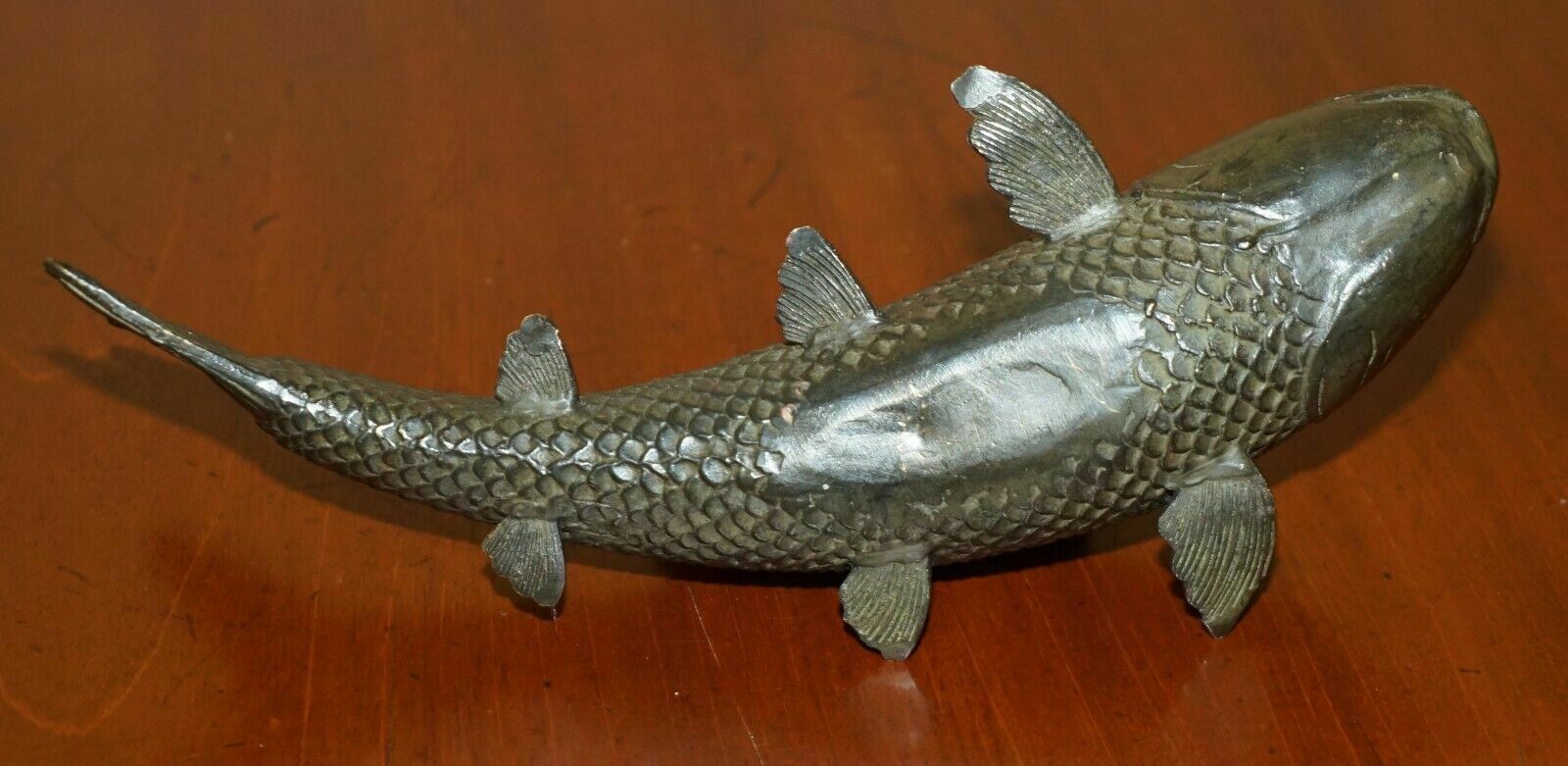 photo vinterior Antique Solid Bronze Japanese Koi Carp Statue Of A Wonderfully Elegant Fish