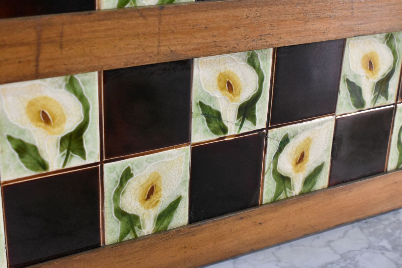 731.25 English Edwardian Tile Back Marble Top Washstand In Birch photo