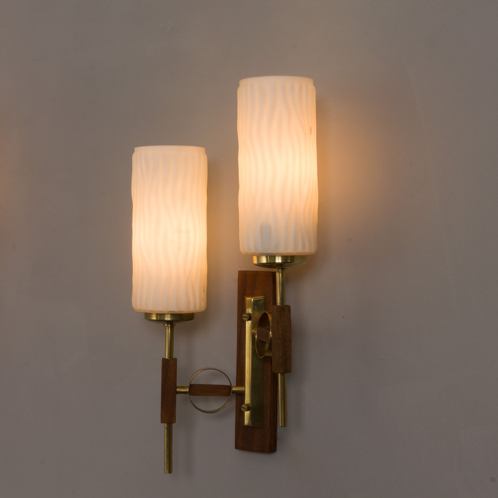 Pair Of Teak And Brass Wall Sconces In The Style Of Lunel, 1960s photo buy