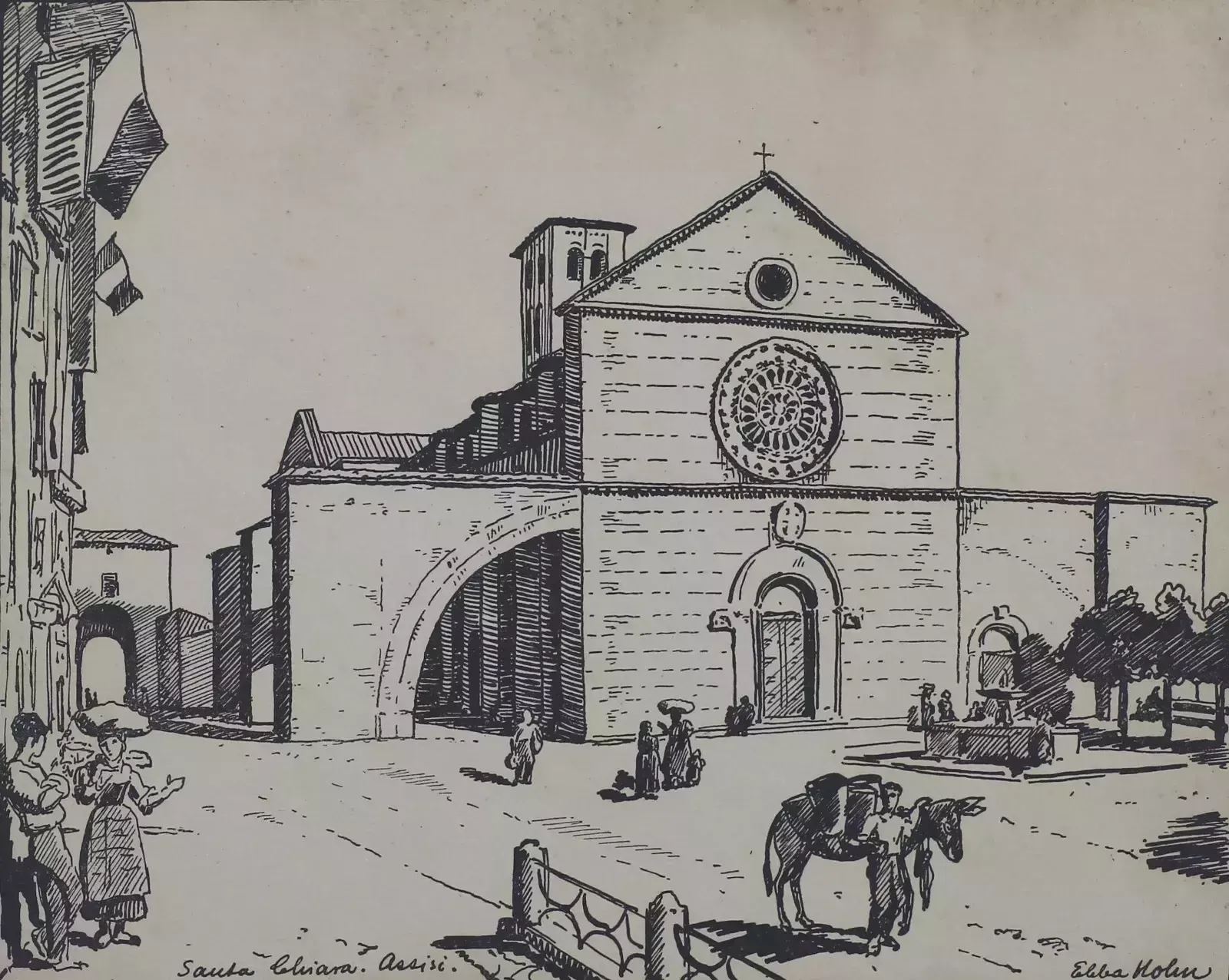 Woodcut Engraving By Ebba Holm. Santa Chiara Assisi photo furniture