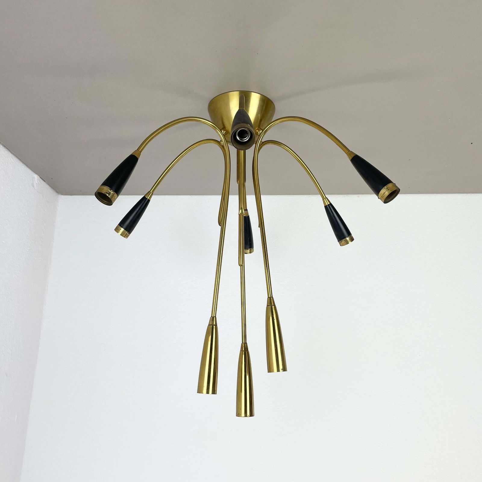 Xl 9 Arm Brass Stilnovo Gino Sarfatti Style Ceiling Light Flushmount Italy 1950 photo furniture