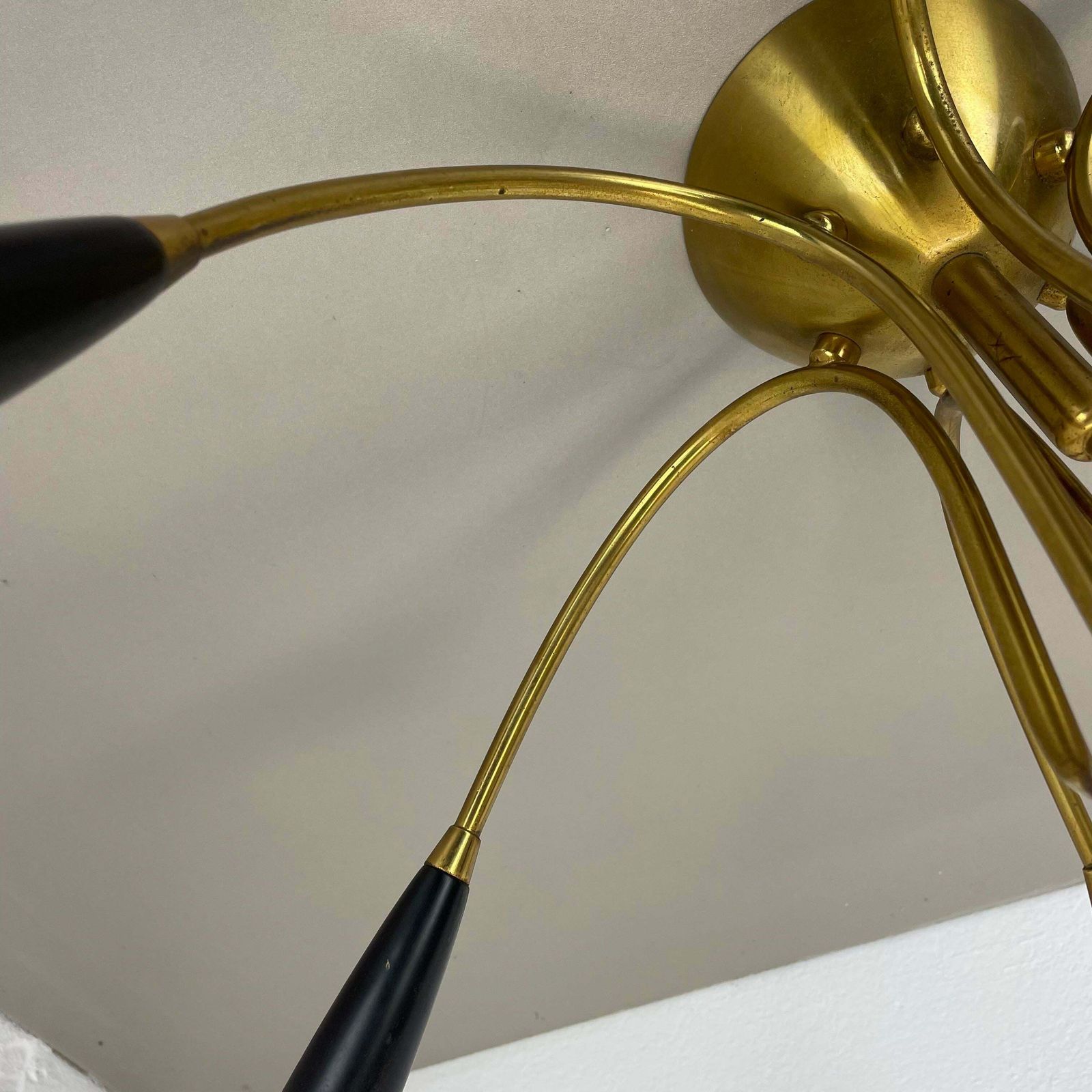 Lighting Xl 9 Arm Brass Stilnovo Gino Sarfatti Style Ceiling Light Flushmount Italy 1950 photo