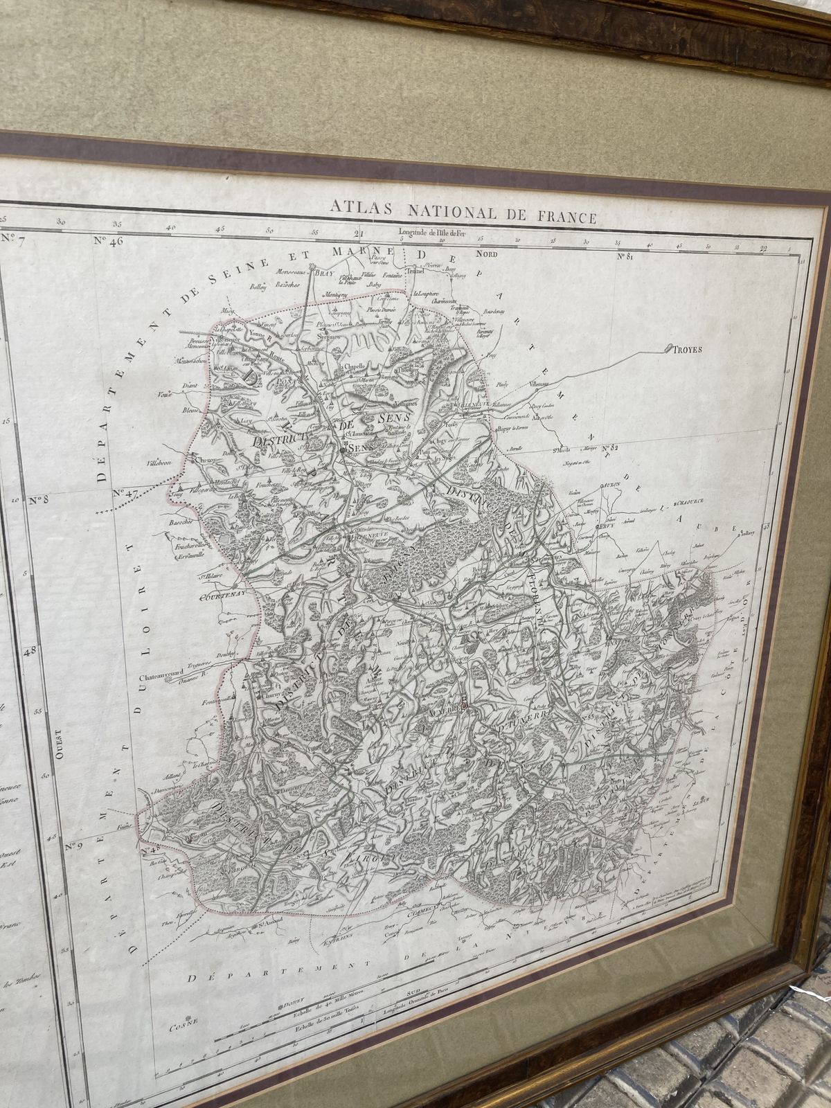 Large 18th C Framed French Map By Chanlaire And Dumez Of L’yonne photo Art