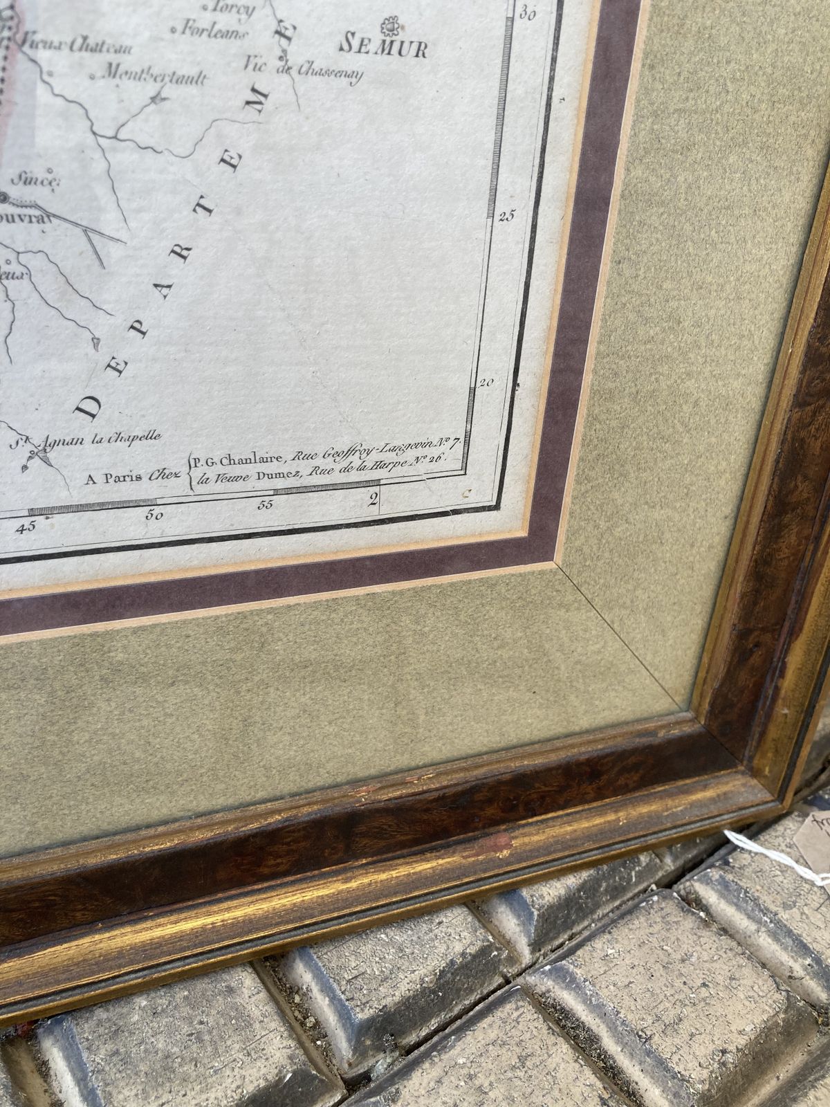 Large 18th C Framed French Map By Chanlaire And Dumez Of L’yonne photo vintage