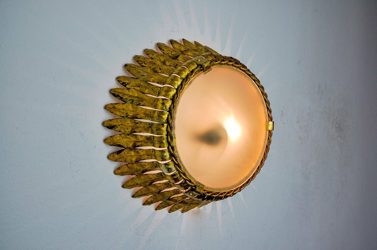 Sun Wall Lamp By Ferro Arte, Metal And Gold Leaf, Spain, 1960 photo buy