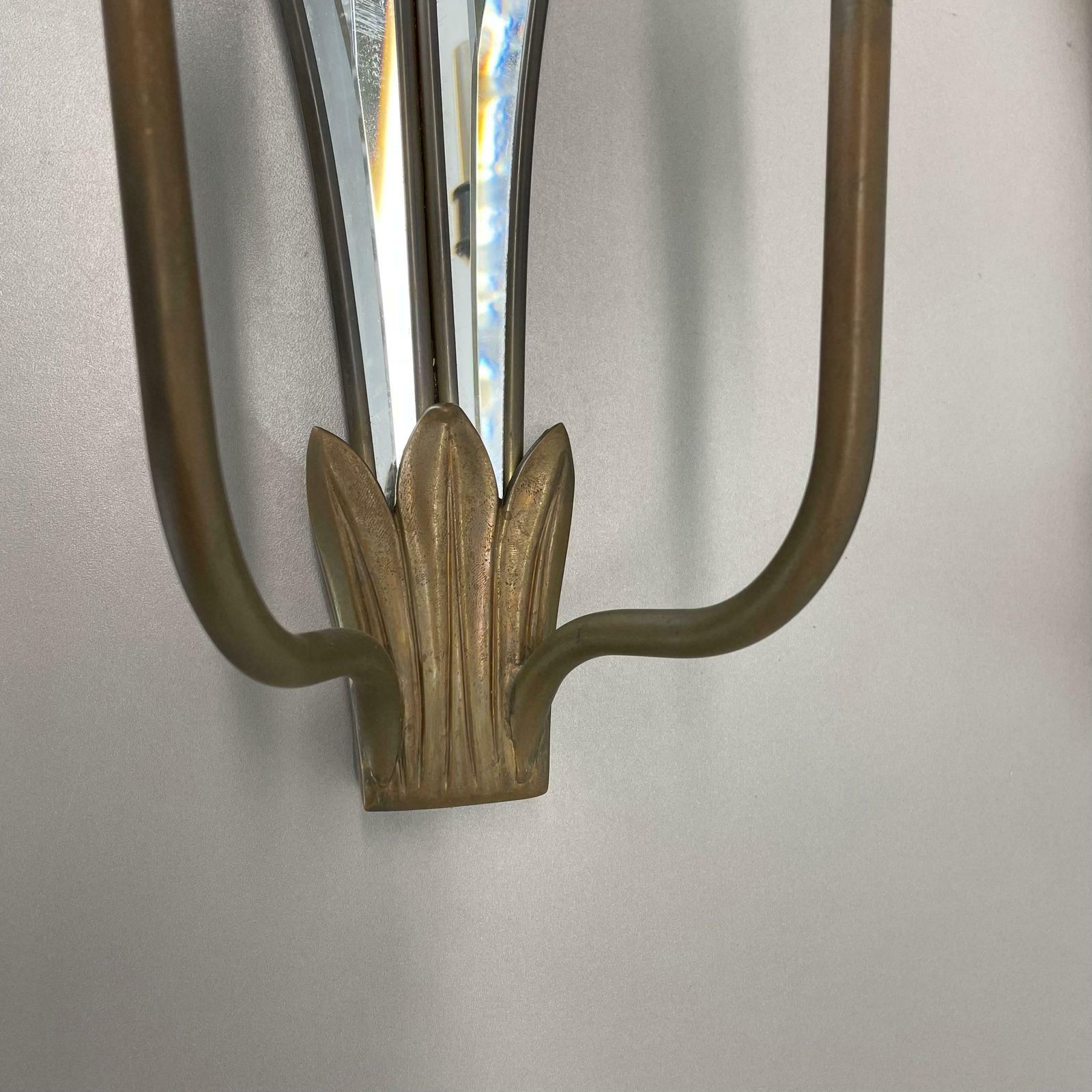Set Of Two Xxl 56cm Floral Mirror And Bronze Theatre Wall Light, France 1970 No1 photo buy