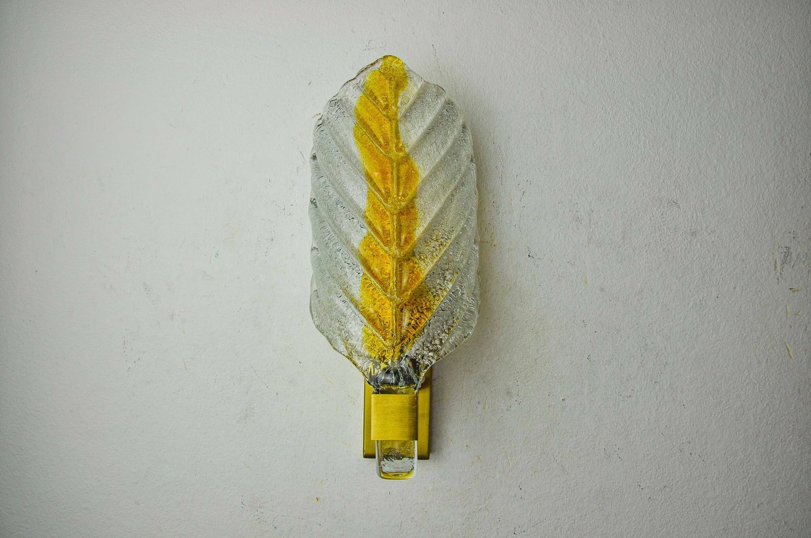 Recessed "Leaf" Wall Light By Mazzega, Orange Frosted Murano Glass, Italy, 1970 photo Lighting