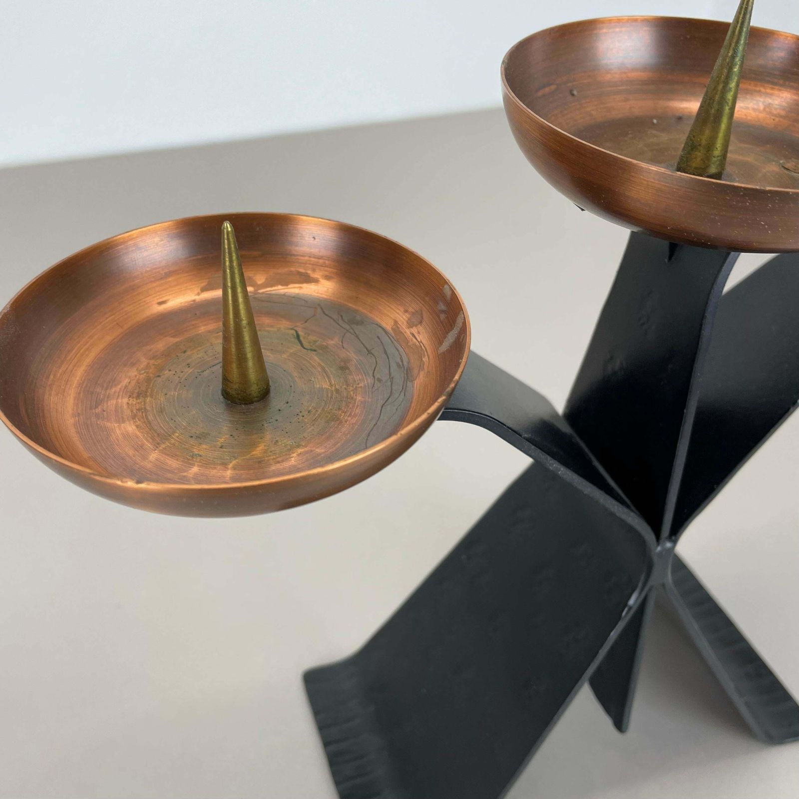 photo for sale Modernist Auböck Style Brutalist Copper And Metal Candleholder, Austria 1970s