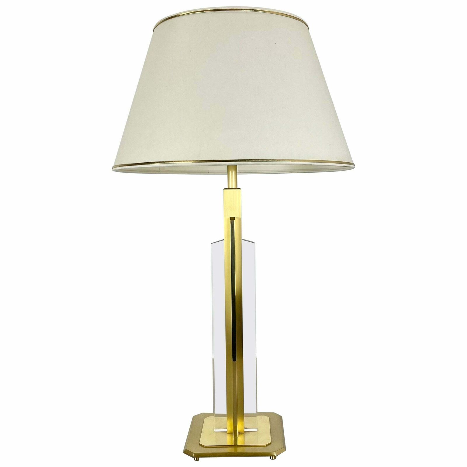 Heavy 71cm Hollywood Regency Style Brass And Acryl Table Light, Italy 1970s