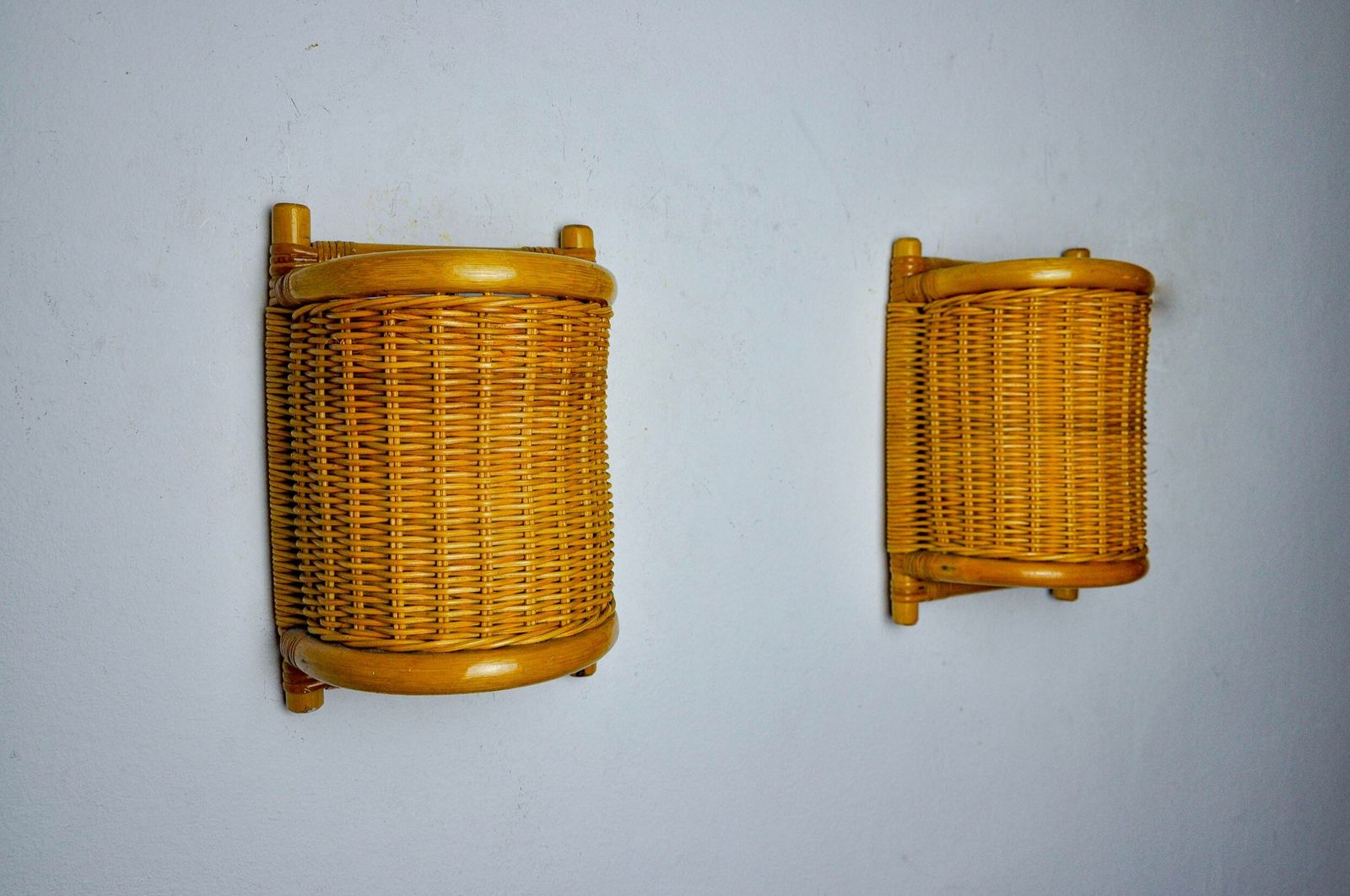 Pair Of Rattan Sconces, France, 1960 photo Lighting