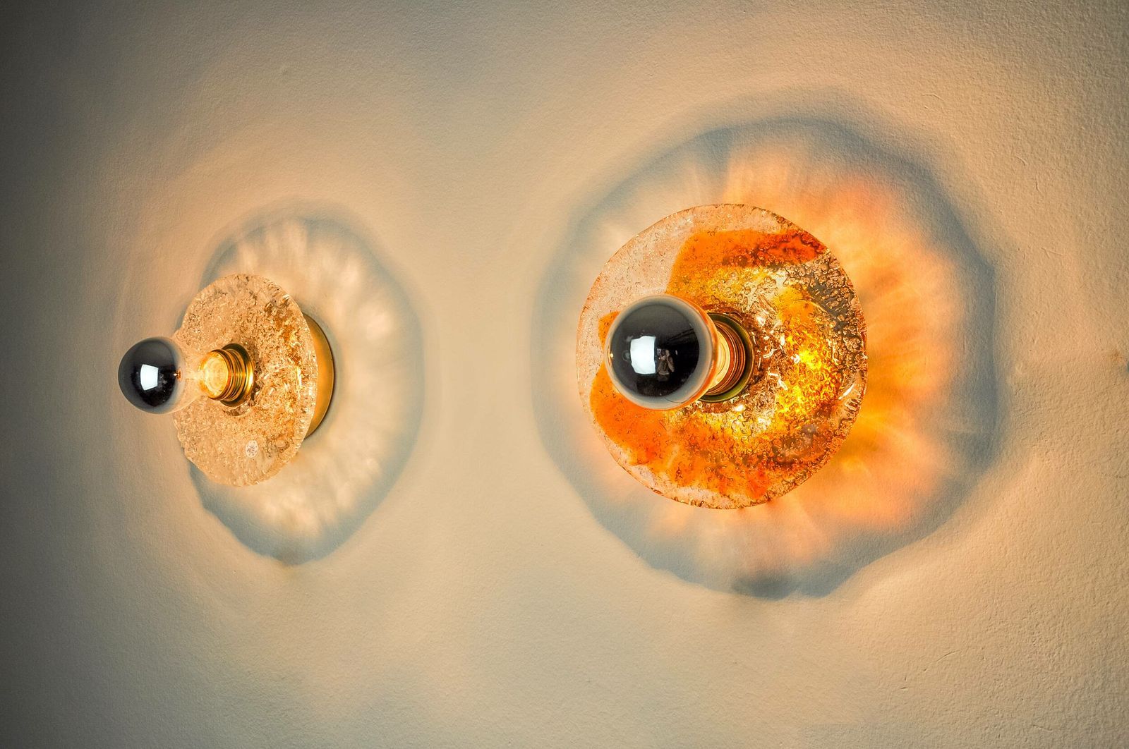 Pair Of Round Wall Lights By Murano Mazzega In Frosted Glass, Italy, 1970 photo furniture