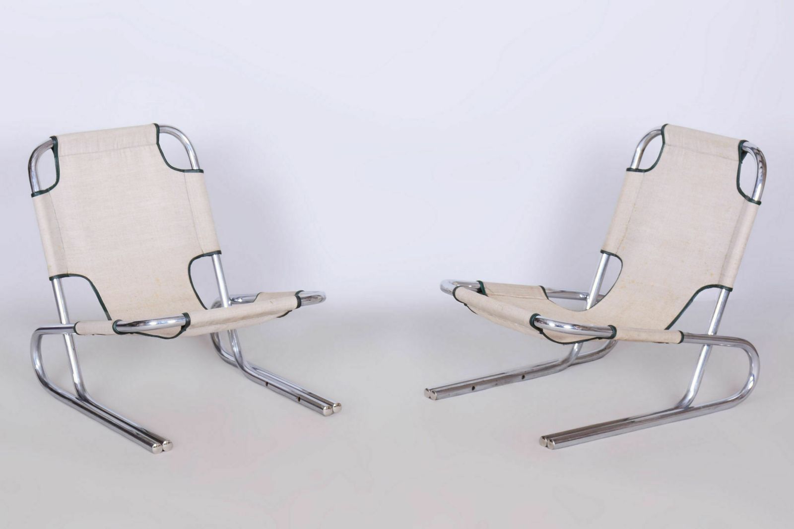Set Of Two Original Bauhaus Armchairs, Chrome Plated Steel, Germany, 1940s photo for sale