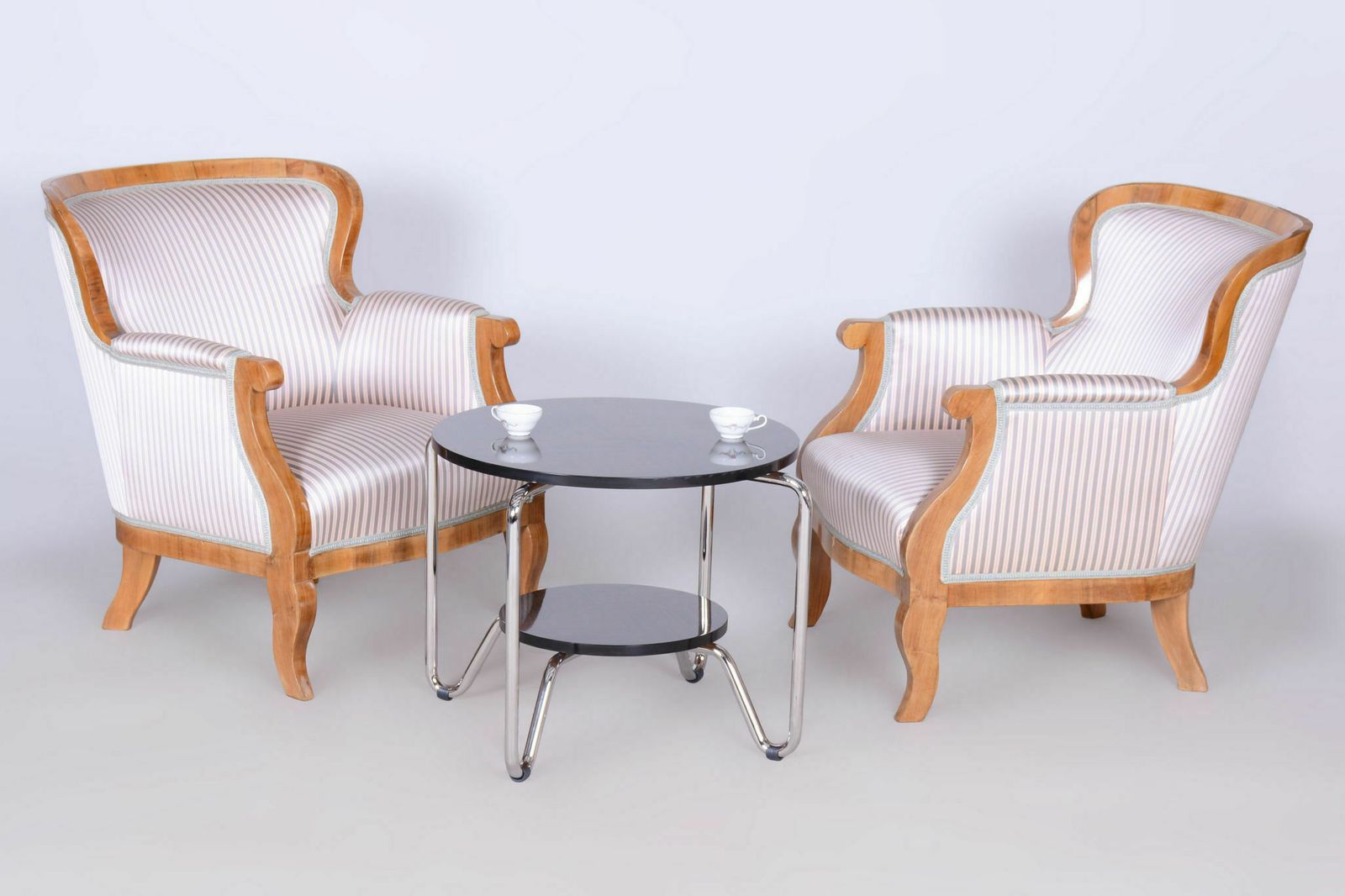 Set Of Two Restored Biedermeier Armchairs, Oak, Spruce, Walnut, Austria, 1830s photo 3150.0