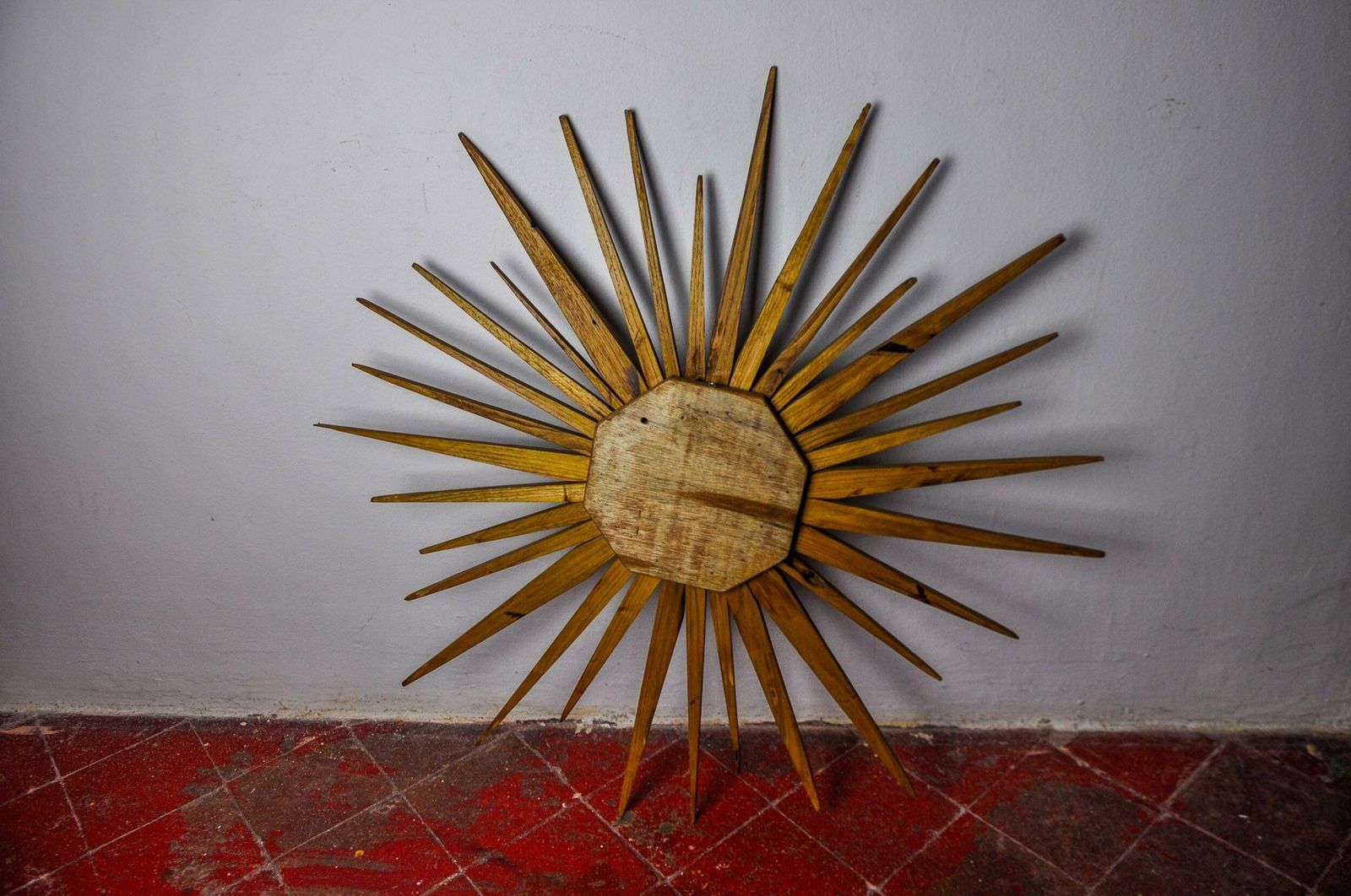 Xl Wooden Sun Mirror, France, 1960, 80 Cm photo buy
