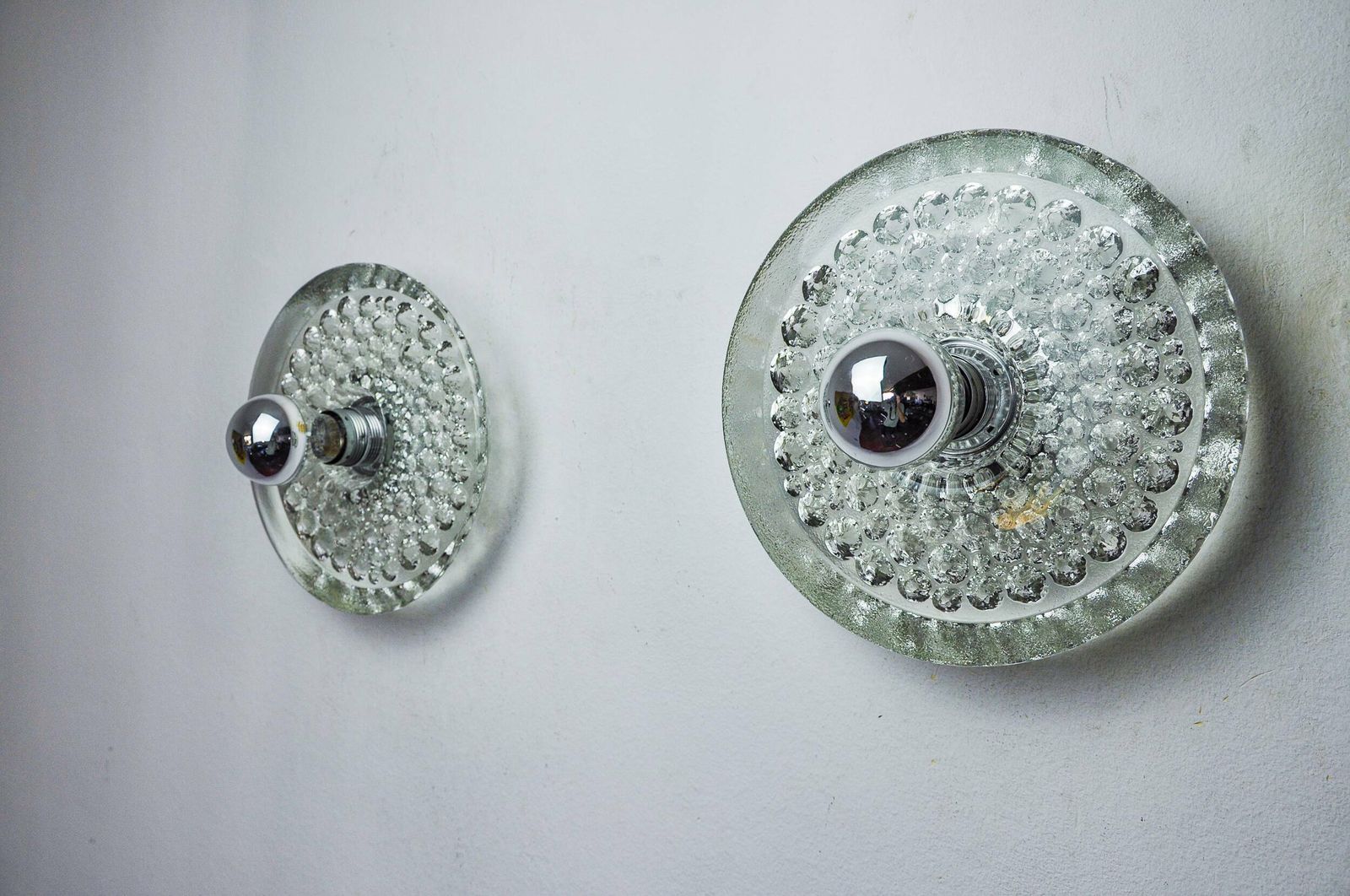 Pair Of Space Age Wall Lights By Peill & Putzler, Blown Murano Glass, Germany, 1970 photo for sale