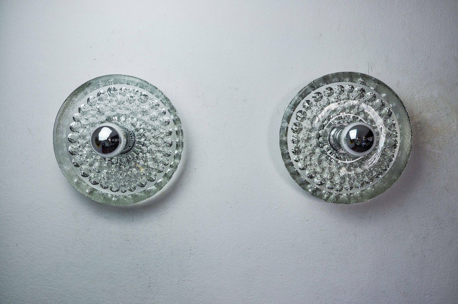 photo for sale Pair Of Space Age Wall Lights By Peill & Putzler, Blown Murano Glass, Germany, 1970