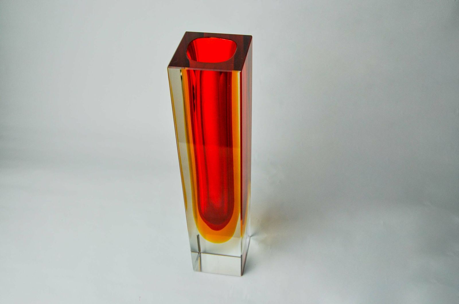 Red And Yellow Cubic Sommerso Vase By Flavio Poli For Seguso, Murano, Italy, 1970 photo Home Decor