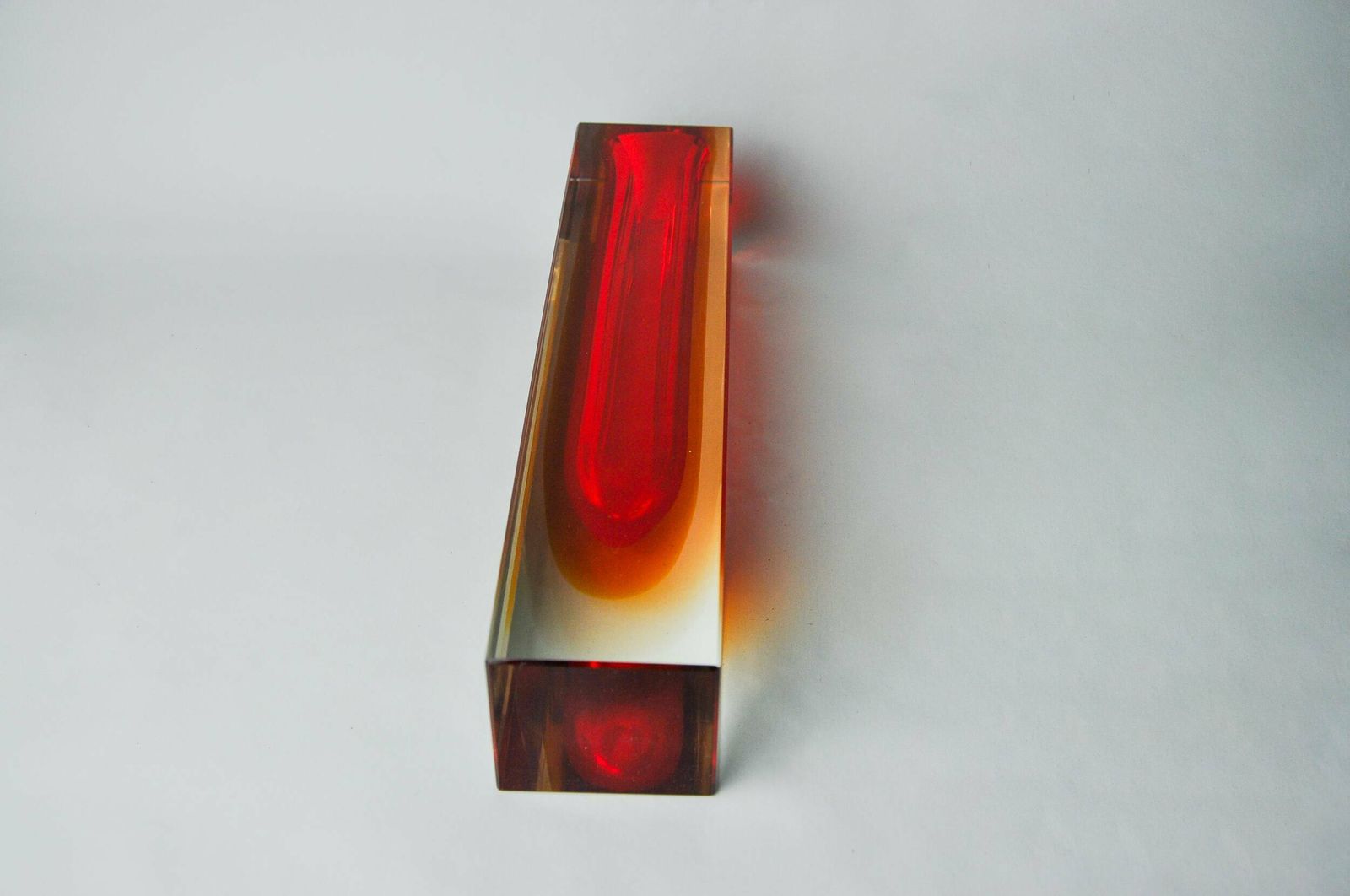 Red And Yellow Cubic Sommerso Vase By Flavio Poli For Seguso, Murano, Italy, 1970 photo buy