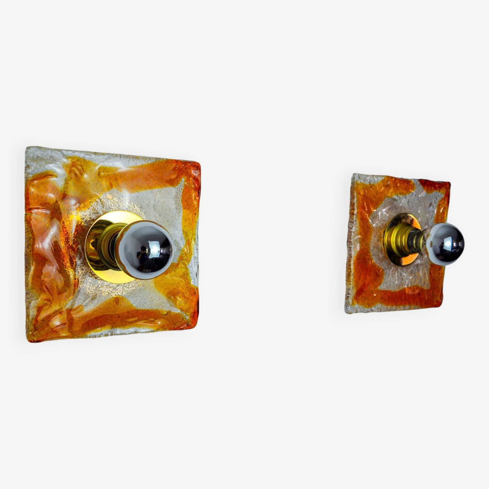 Pair Of Murano Mazzega Wall Lights, Orange Frosted Glass, Italy, 1970