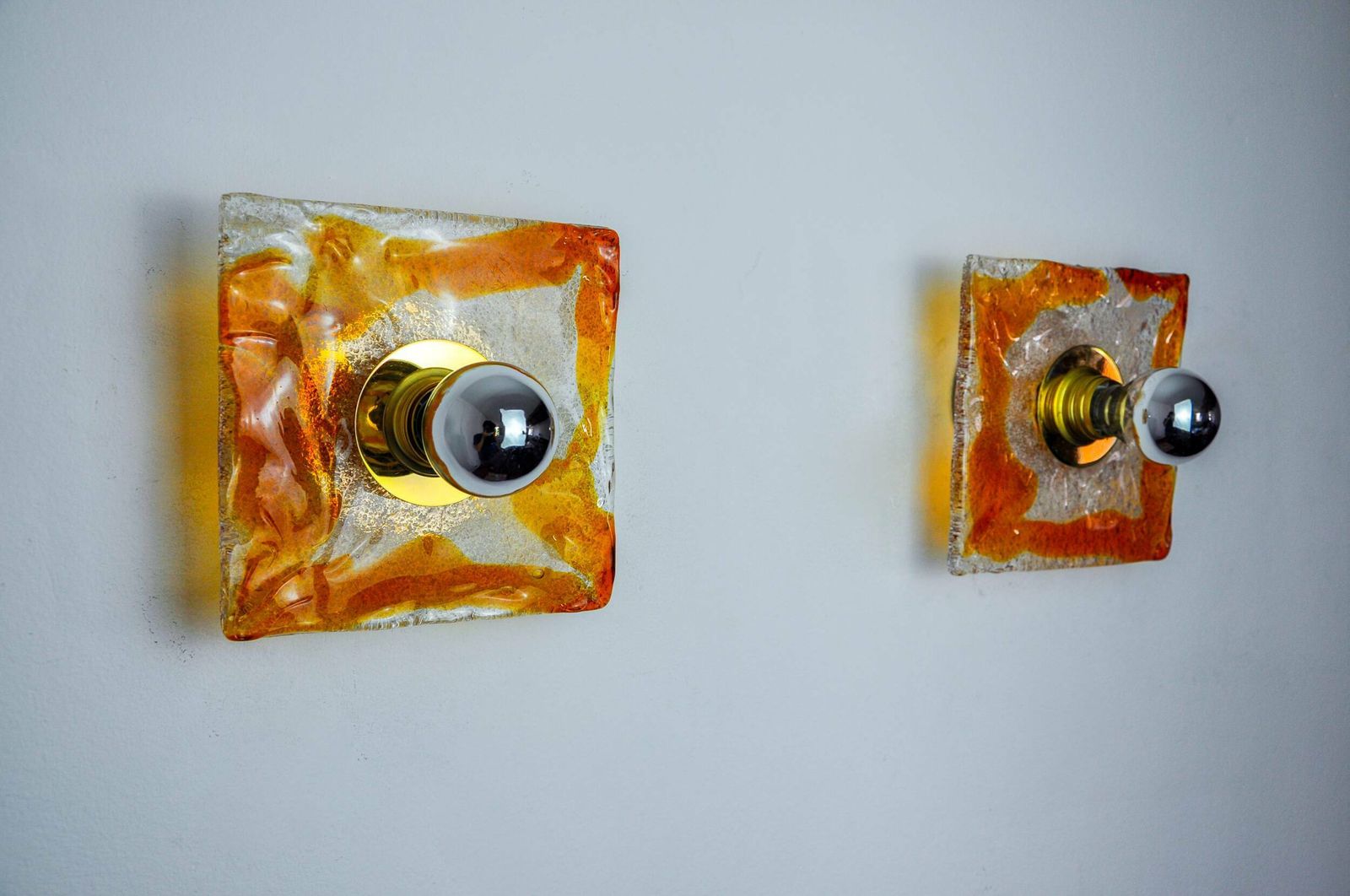 Pair Of Murano Mazzega Wall Lights, Orange Frosted Glass, Italy, 1970 photo furniture