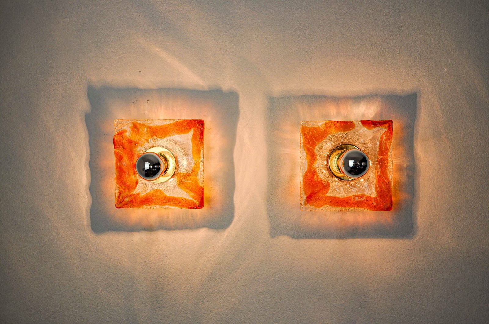 Pair Of Murano Mazzega Wall Lights, Orange Frosted Glass, Italy, 1970 photo 1503.0