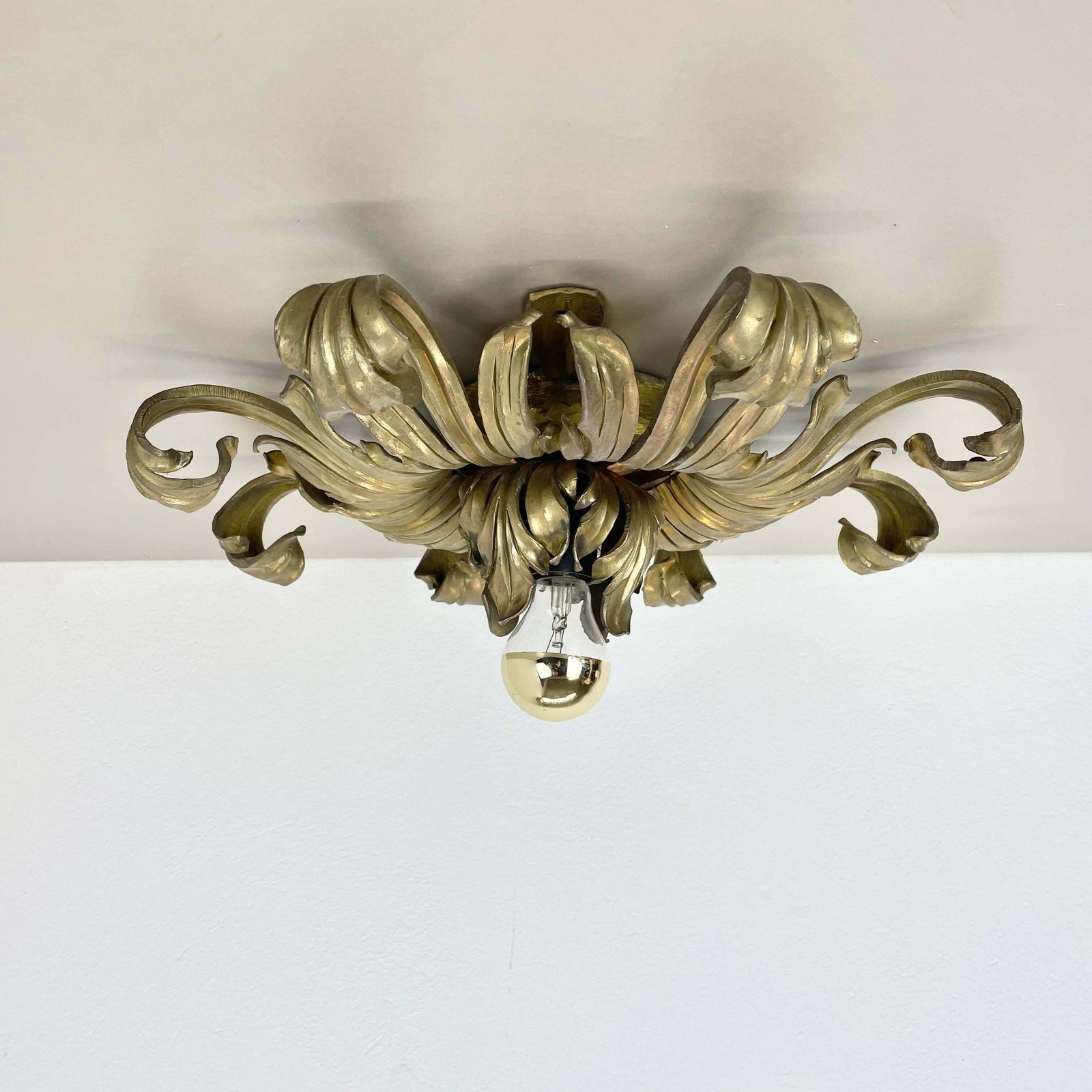 45cm Handmade Brass Stilnovo Style Floral Theatre Wall Ceiling Light, Italy 1970 photo for sale