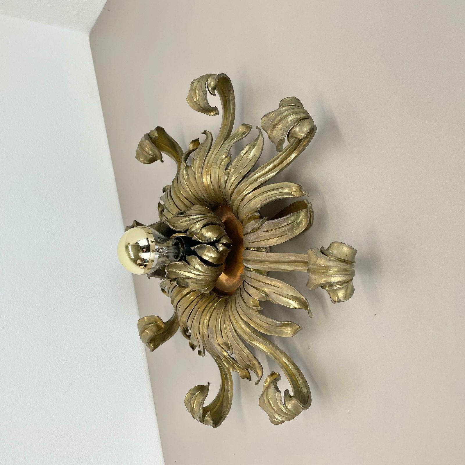 45cm Handmade Brass Stilnovo Style Floral Theatre Wall Ceiling Light, Italy 1970 photo Lighting