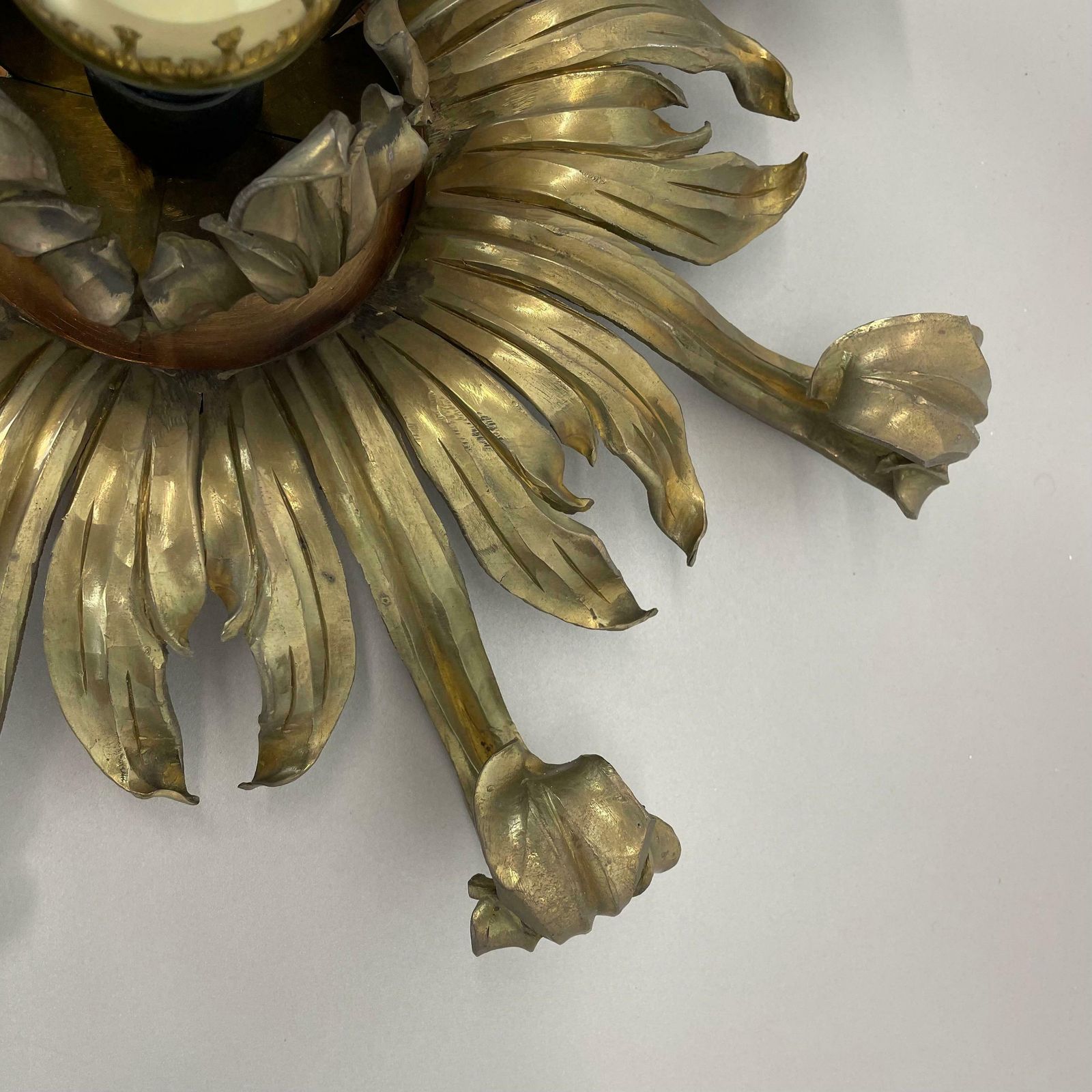 photo for sale 45cm Handmade Brass Stilnovo Style Floral Theatre Wall Ceiling Light, Italy 1970