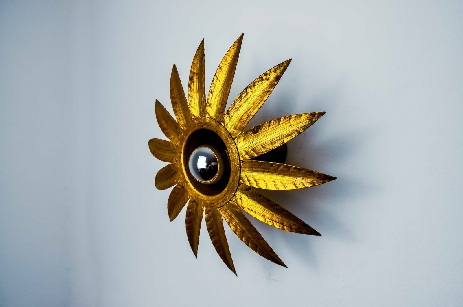 Sun Wall Lamp By Ferro Arte, Metal And Gold Leaf, Spain, 1960 photo Lighting