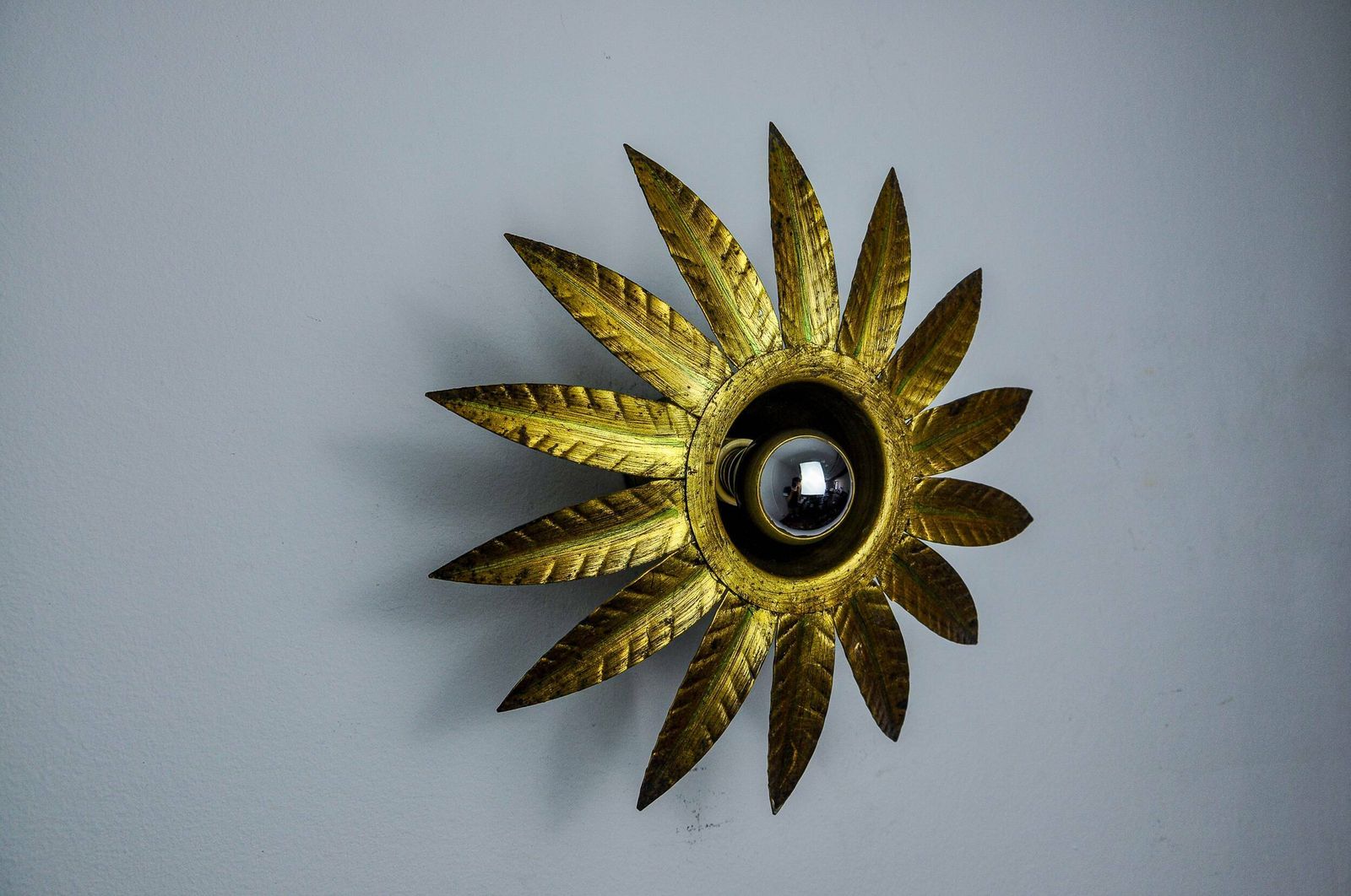 Sun Wall Lamp By Ferro Arte, Metal And Gold Leaf, Spain, 1960 photo 947.0