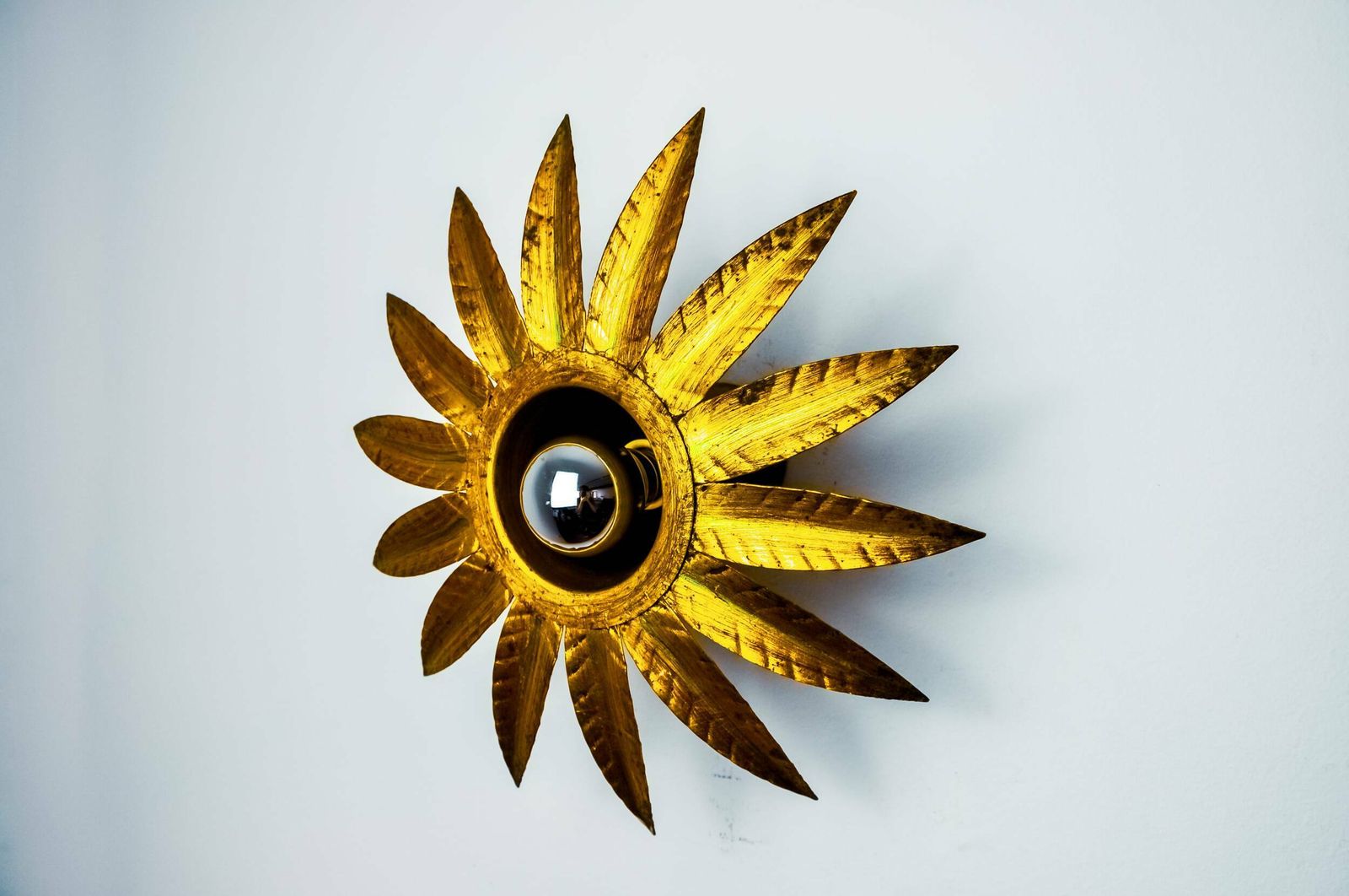 photo furniture Sun Wall Lamp By Ferro Arte, Metal And Gold Leaf, Spain, 1960