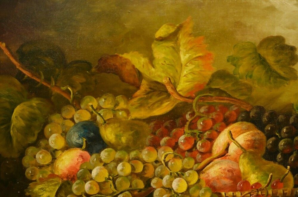 Renaissance Still Life Oil Painting Grape Fruit Italian Art photo vintage